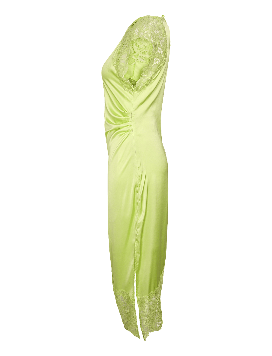 NOISY MAY - NMWREN S/S SATIN LACE LONG DRESS - pitskleidid - daiquiri green - 3