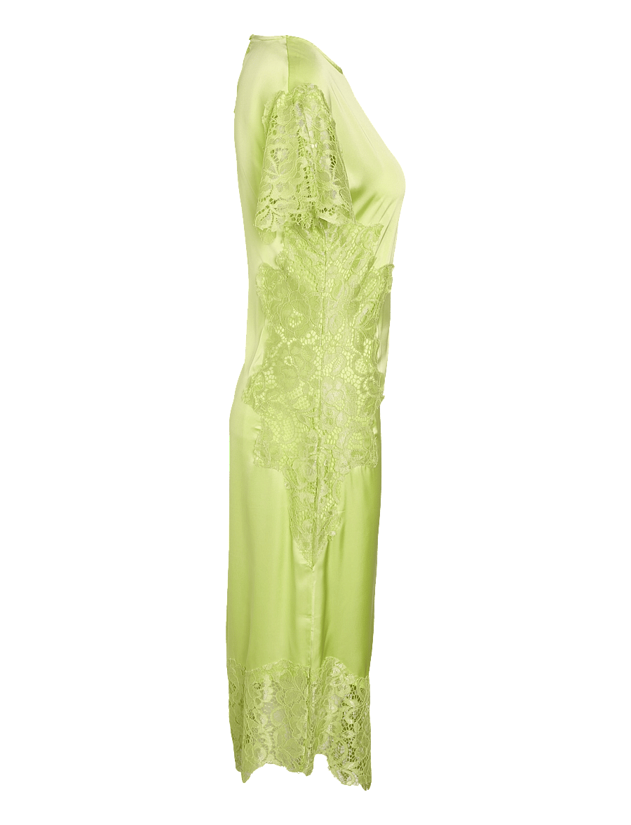 NOISY MAY - NMWREN S/S SATIN LACE LONG DRESS - pitskleidid - daiquiri green - 4