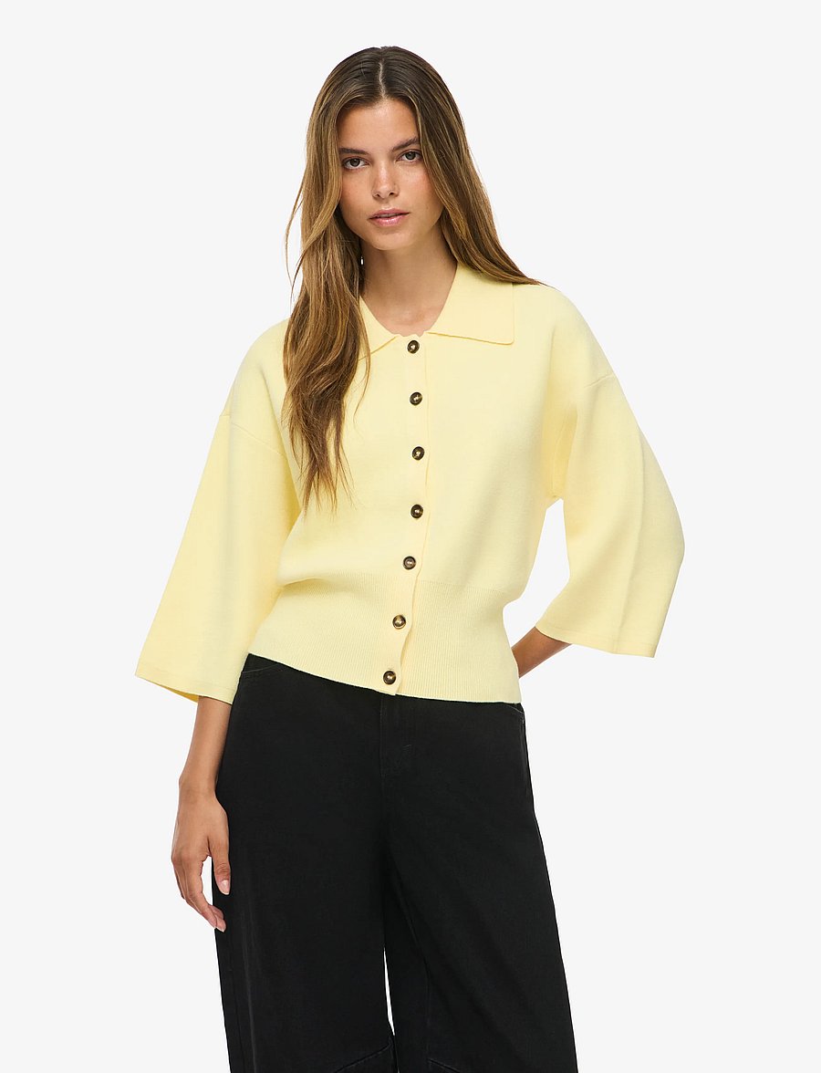 NOISY MAY - NMSHYLA 3/4 SLEEVE KNIT POLO CARDIGAN - cardigans - french vanilla - 0