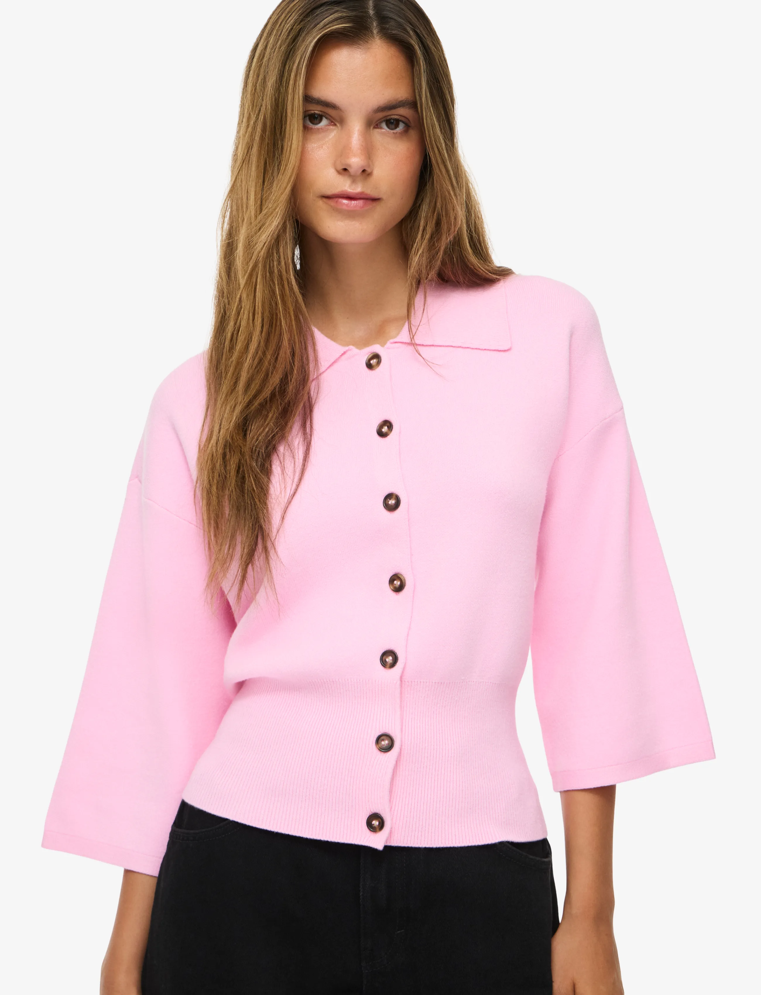 NOISY MAY NMSHYLA 3/4 SLEEVE KNIT POLO CARDIGAN - Fødselsdag - PIROUETTE / pink/rose