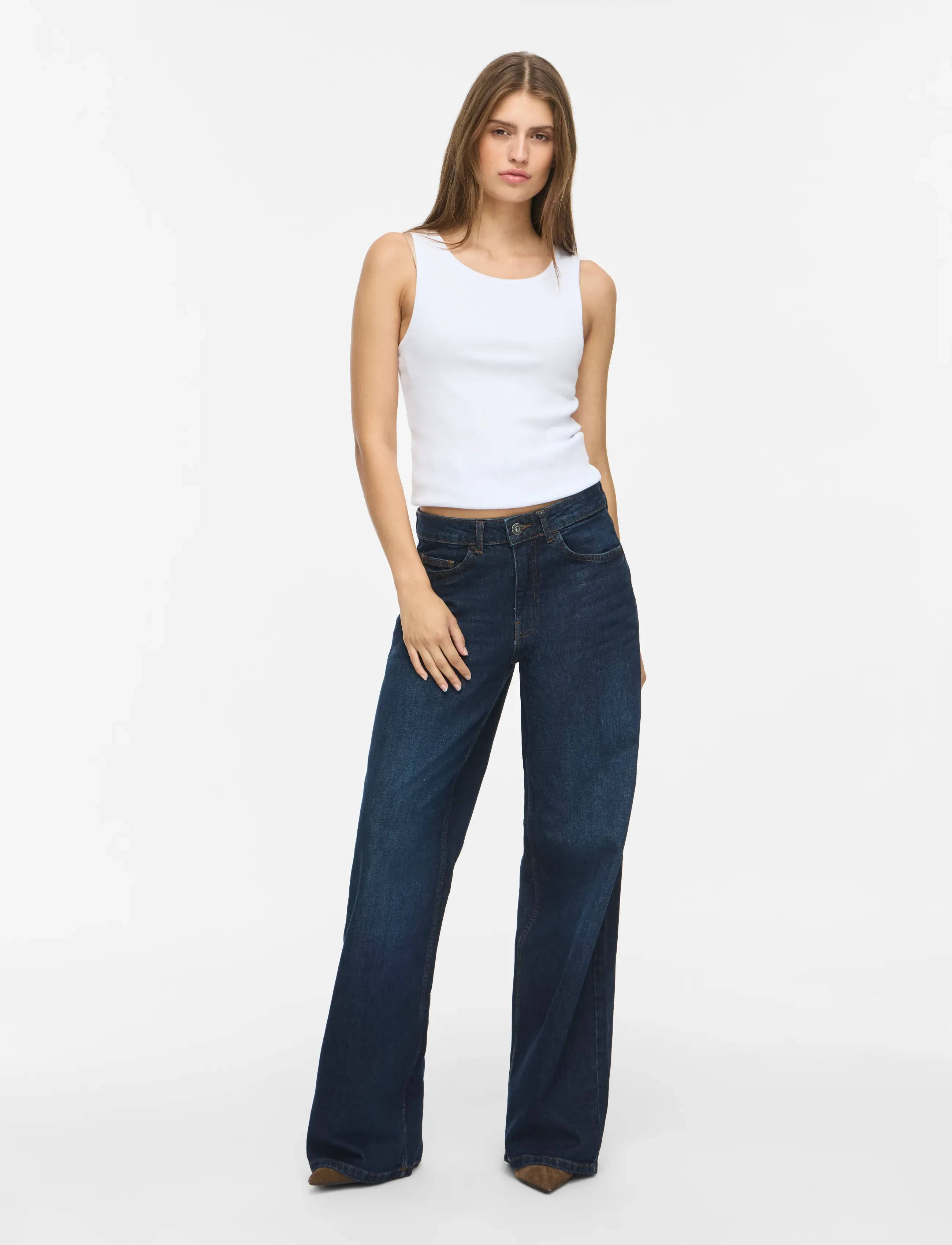 NOISY MAY - NMKENZIE MW WIDE JEANS AZ496DB NOOS - wide leg jeans - dark blue denim - 4