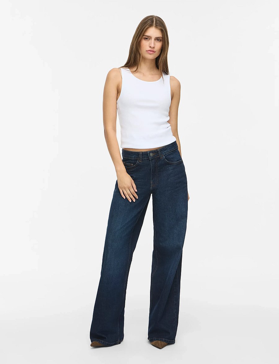 NOISY MAY - NMKENZIE MW WIDE JEANS AZ496DB NOOS - wide leg jeans - dark blue denim - 4