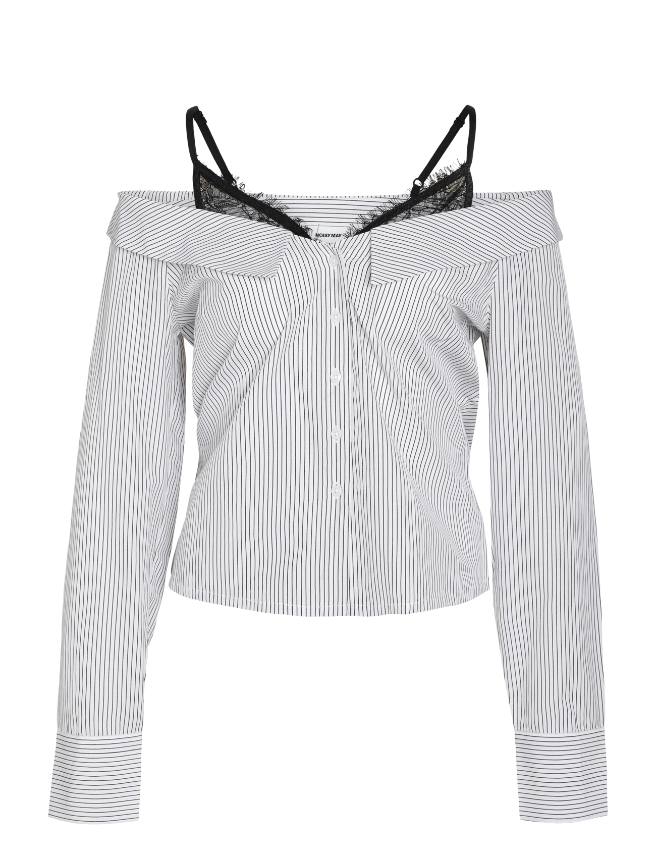 NOISY MAY NMKIRA L/S OFF SHOULDER LACE SHIRT - Långärmade skjortor - BRIGHT WHITE / white