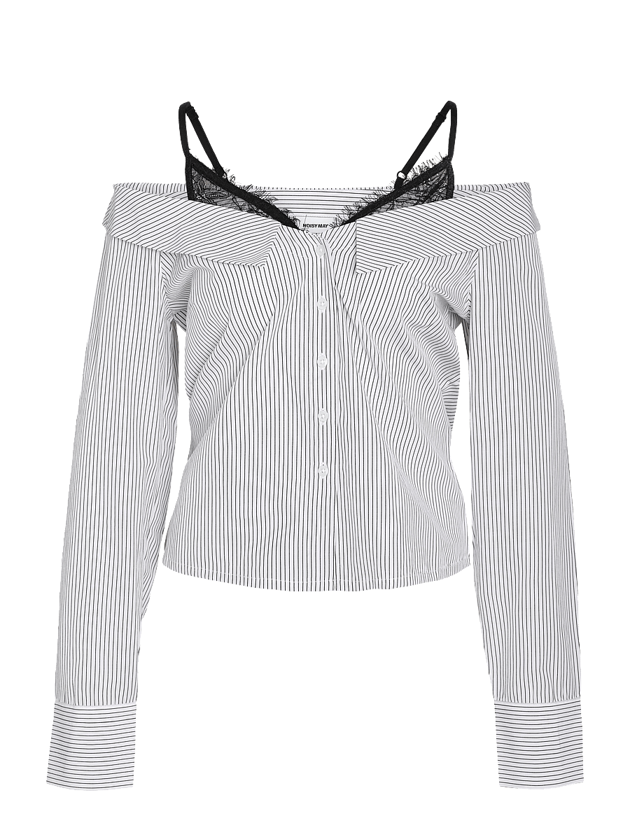NOISY MAY - NMKIRA L/S OFF SHOULDER LACE SHIRT - pikkade varrukatega särgid - bright white - 1