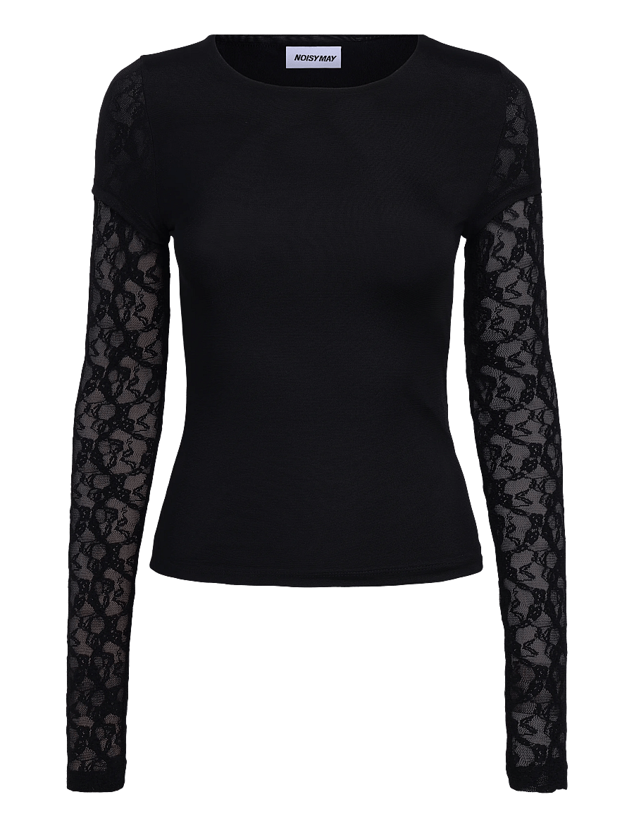 NOISY MAY - NMMERCY L/S DOUBLE LAYER TOP JRS - langärmlige tops - black - 1