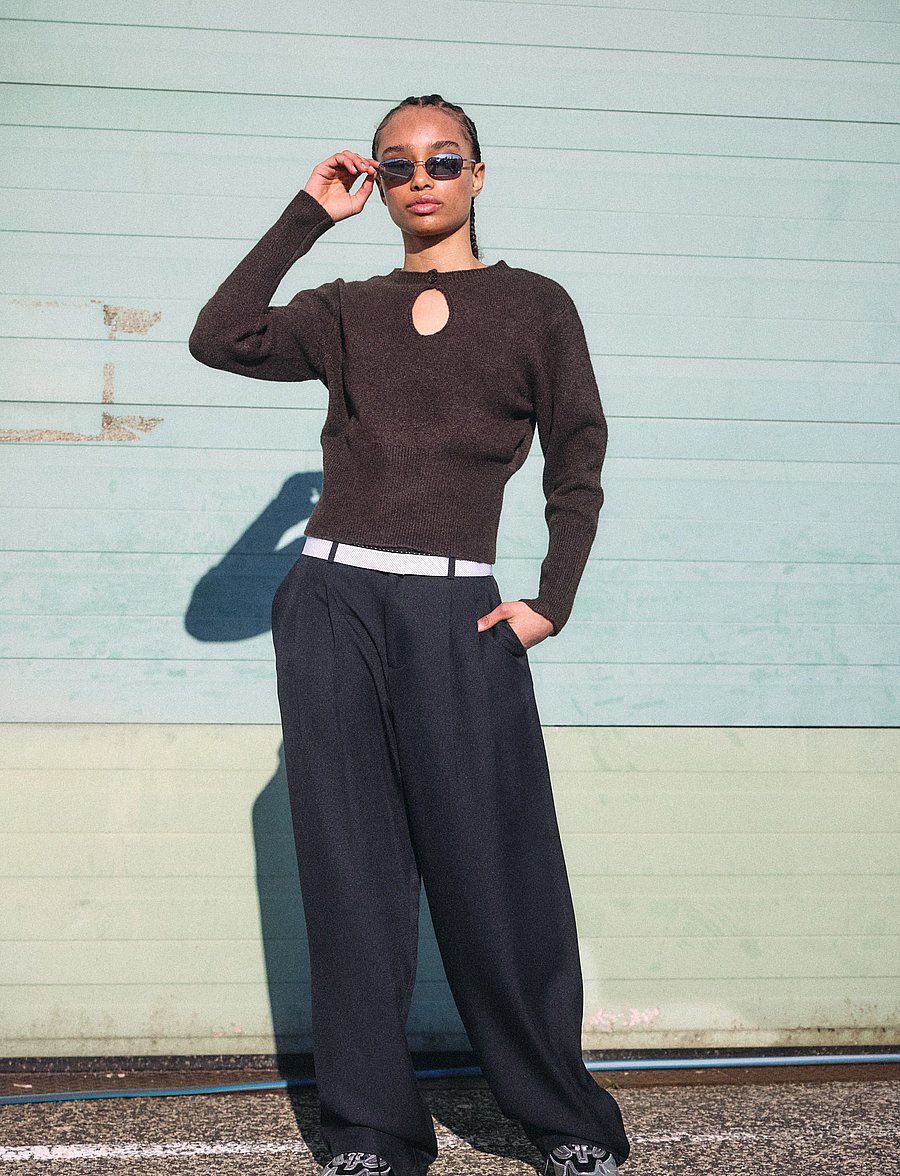 NOISY MAY - NMSLOAN L/S O-NECK KEYHOLE KNIT - pullover - chocolate brown - 0