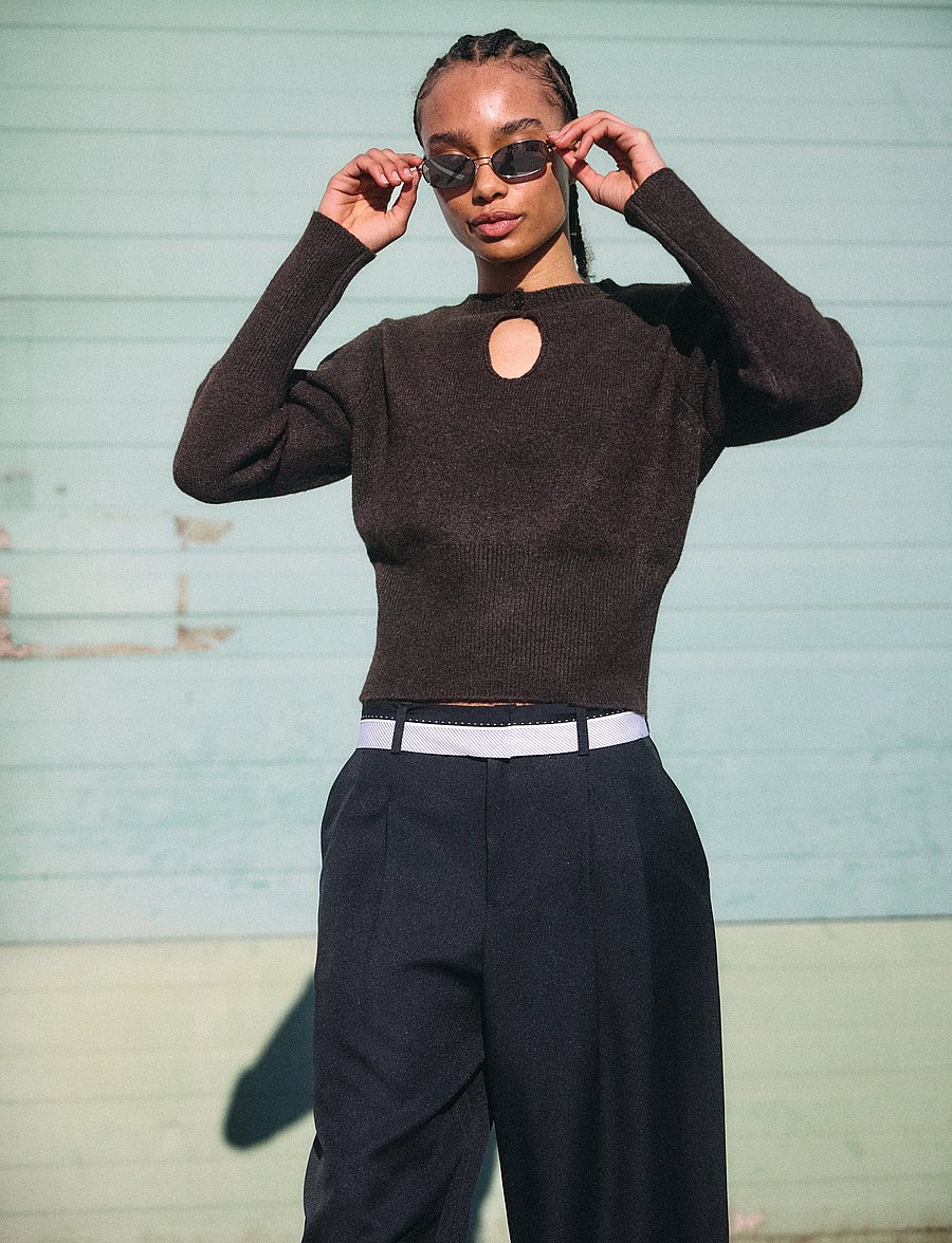 NOISY MAY - NMSLOAN L/S O-NECK KEYHOLE KNIT - pullover - chocolate brown - 3