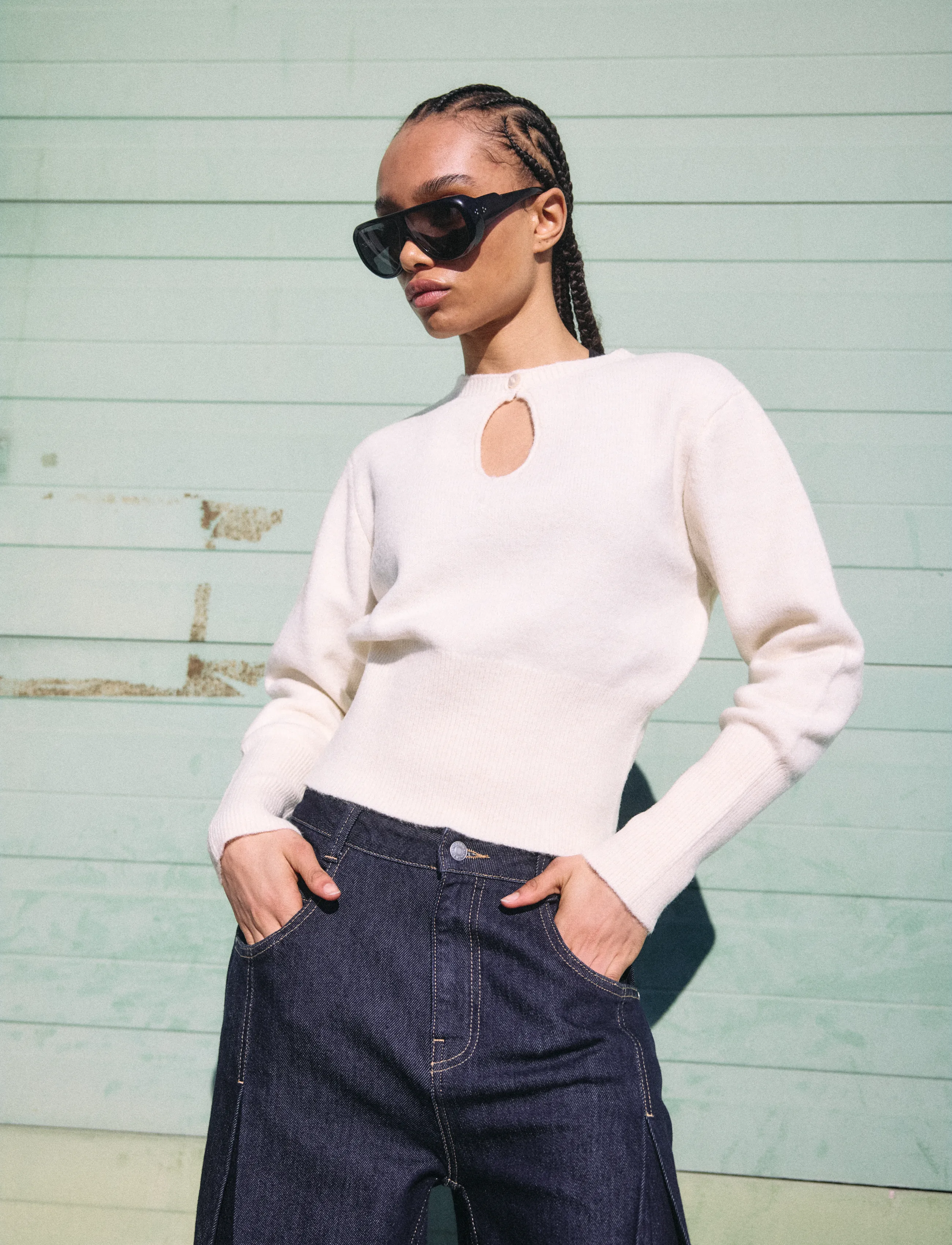 NOISY MAY NMSLOAN L/S O-NECK KEYHOLE KNIT - NOISY MAY - EGGNOG / cream