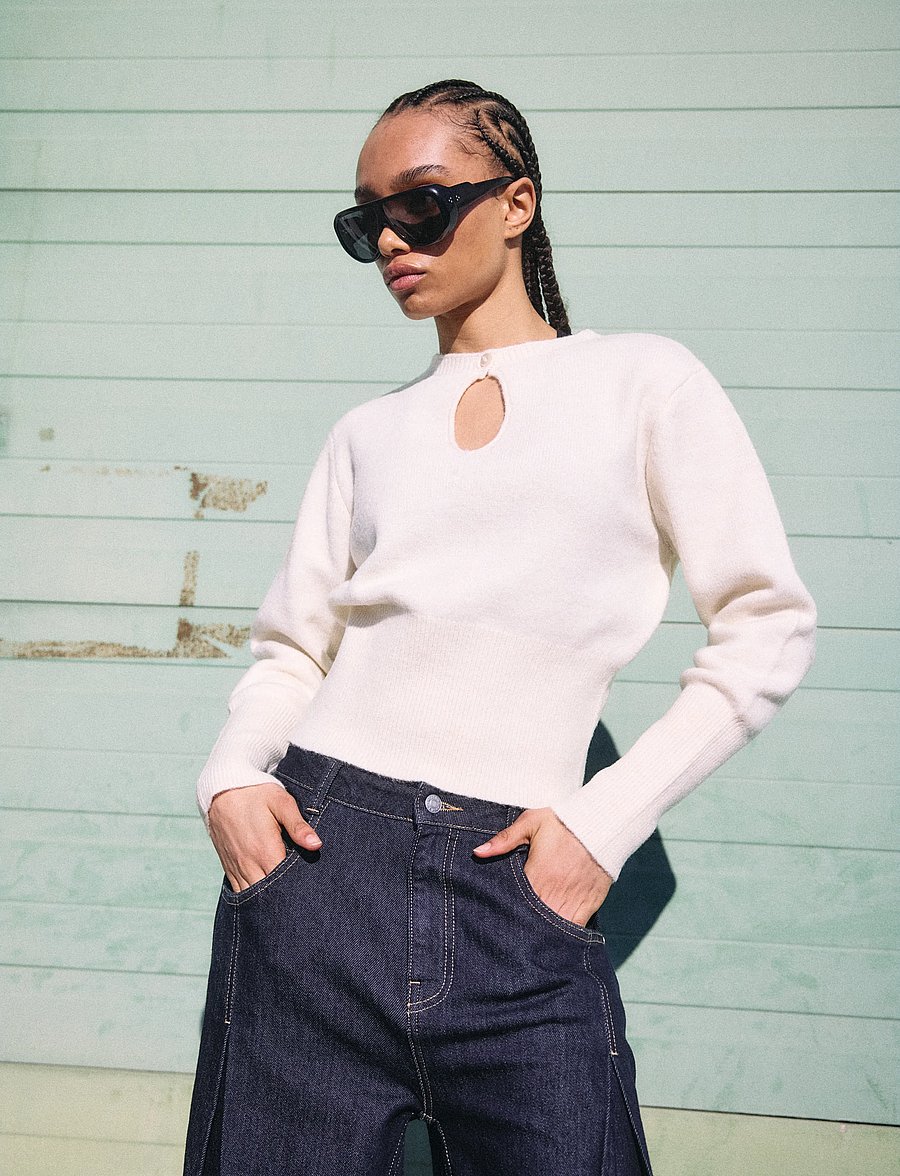 NOISY MAY - NMSLOAN L/S O-NECK KEYHOLE KNIT - kampsunid - eggnog - 0