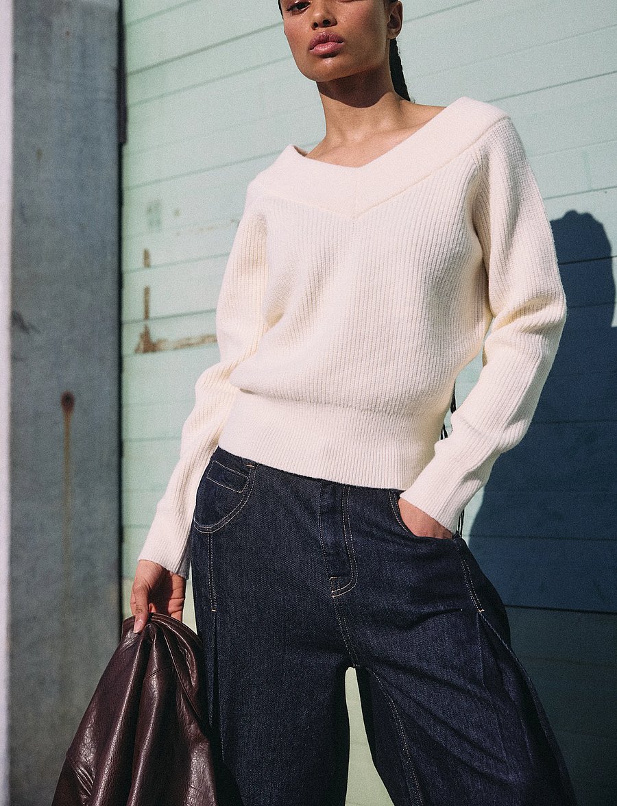 NOISY MAY - NMSLOAN L/S O-NECK KEYHOLE KNIT - kampsunid - eggnog - 3