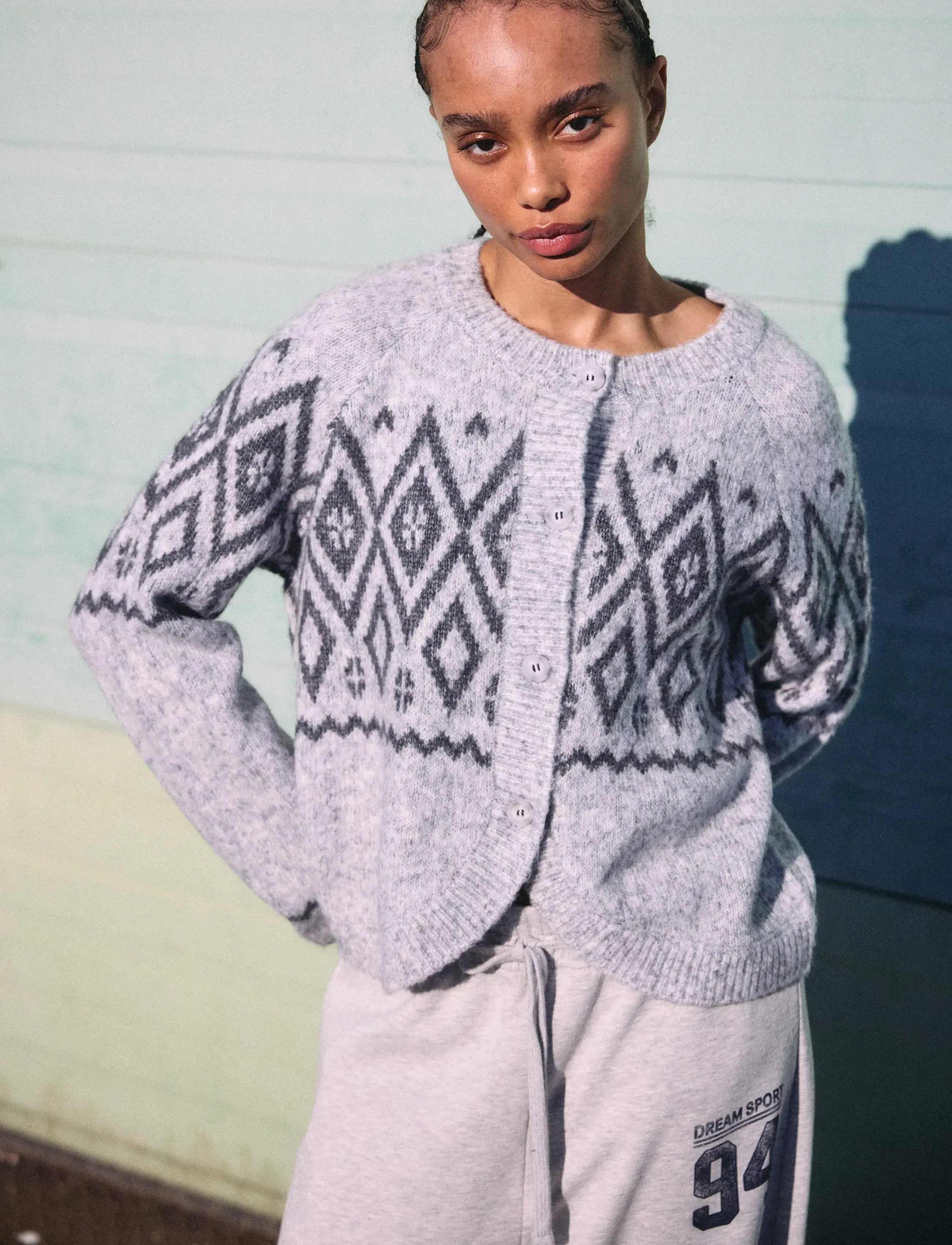 NOISY MAY NMHILDA L/S O-NECK FAIRISLE CARDIGAN - NOISY MAY - LIGHT GREY MELANGE / grey