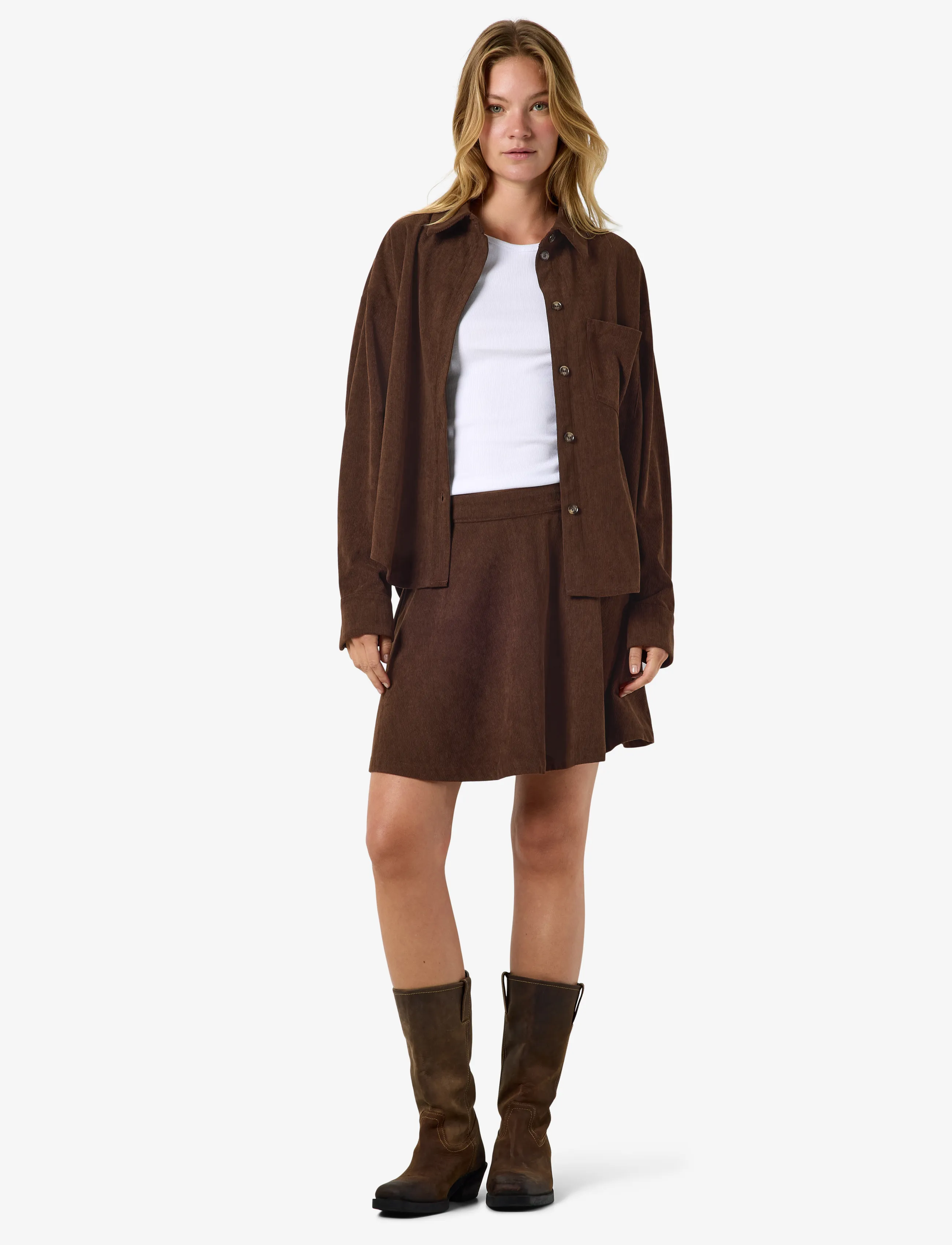 NOISY MAY - NMCARON MW CORDUROY ELASTIC SKIRT - kurze röcke - chocolate brown - 3