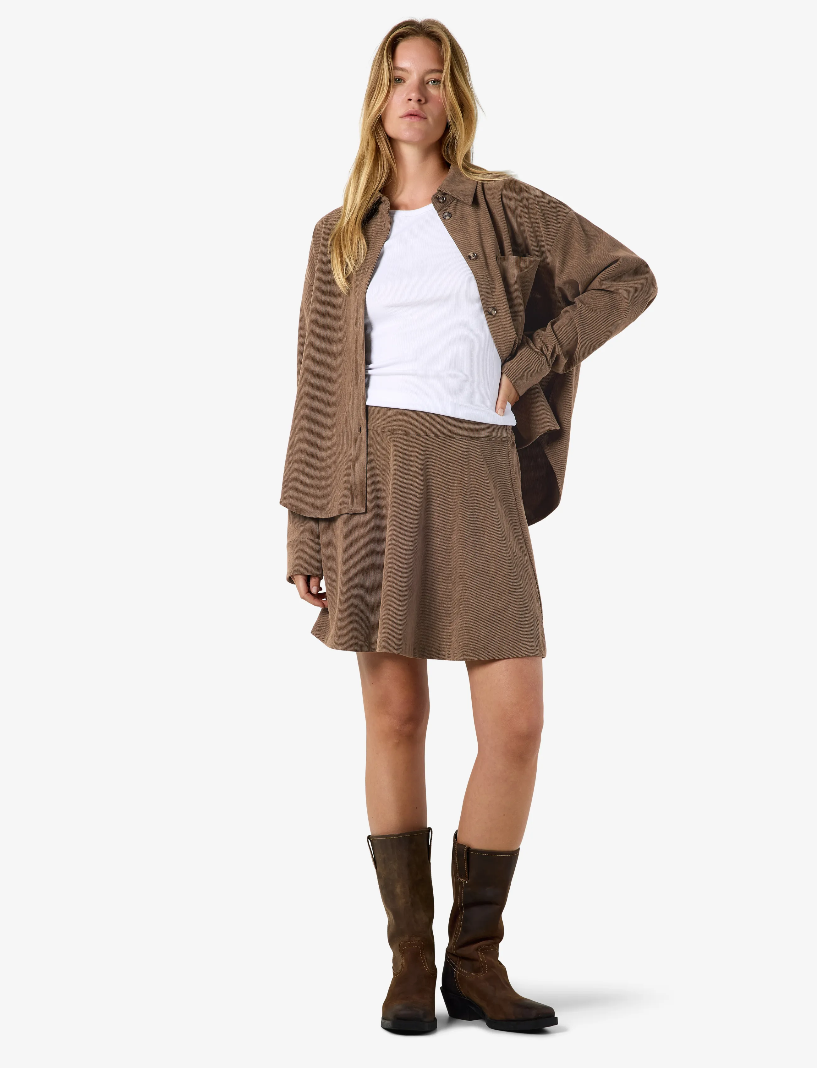 NOISY MAY - NMCARON MW CORDUROY ELASTIC SKIRT - kurze röcke - morel - 3