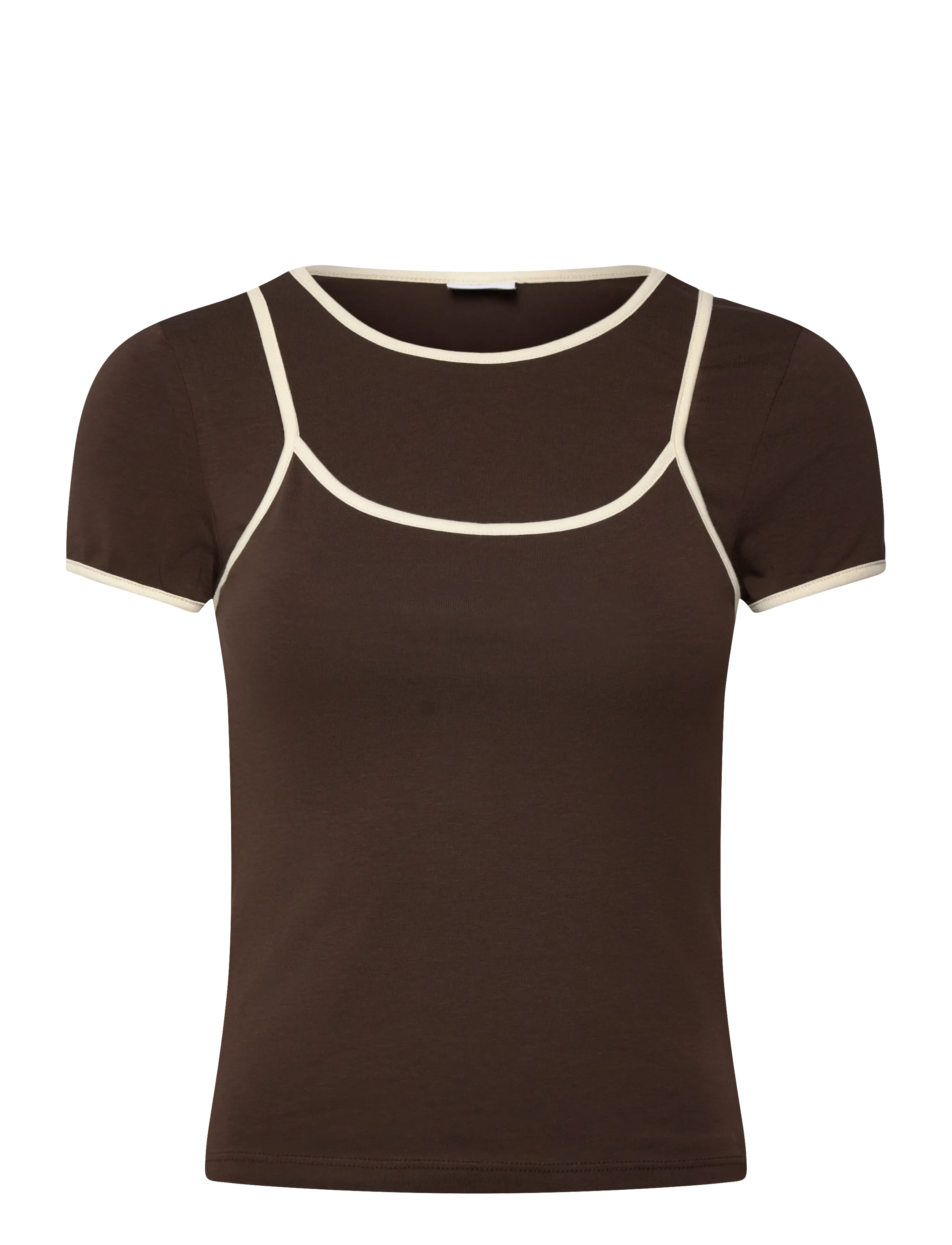 NOISY MAY Nmkerry S/S Double Layer Top /Tnt14, M, Brown, T-Shirts & Toppe > Kortærmede, Dame