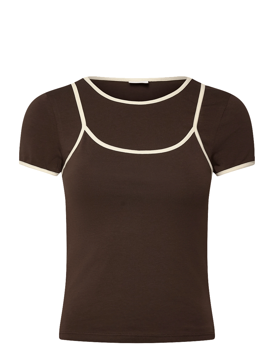 NOISY MAY - NMKERRY S/S DOUBLE LAYER TOP /TNT14 - t-shirts - demitasse - 0