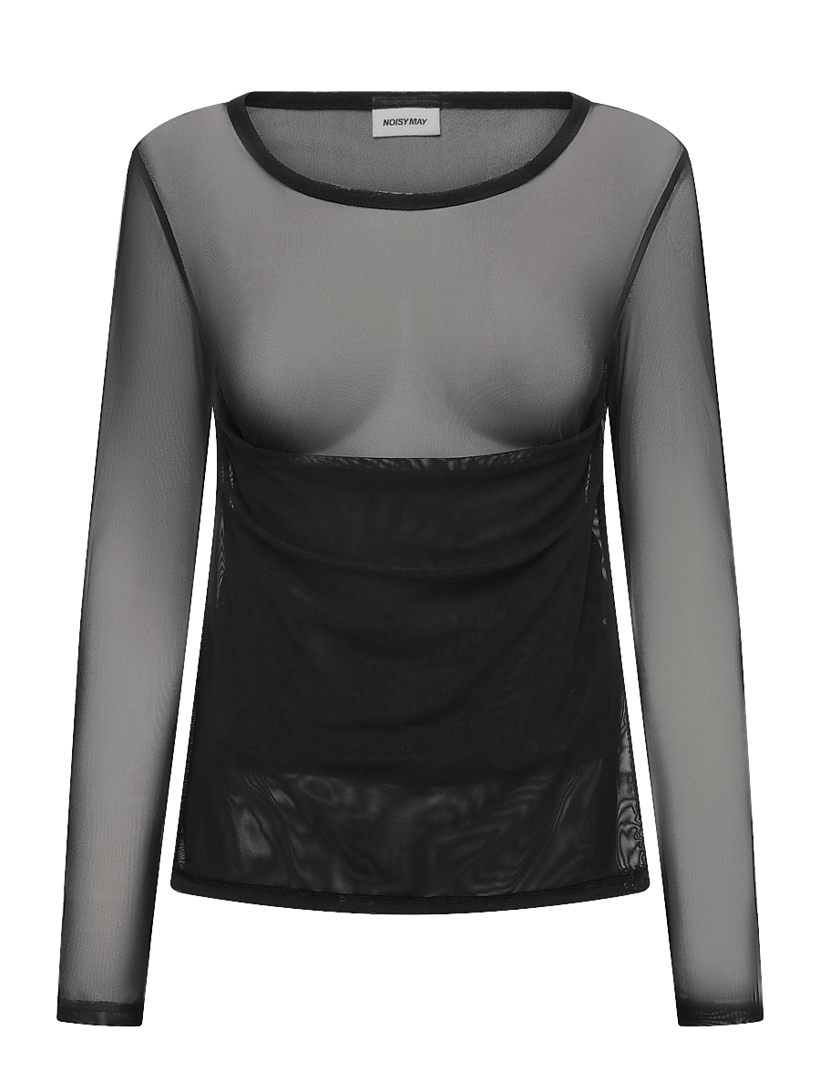 NOISY MAY - NMJUDITH L/S DOUBLELAYER MESH TOP TNT/14 - långärmade toppar - black - 1