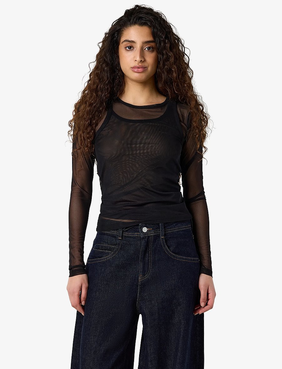 NOISY MAY - NMJUDITH L/S DOUBLELAYER MESH TOP TNT/14 - långärmade toppar - black - 0