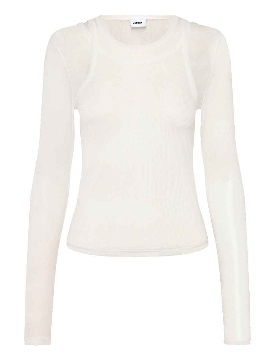 NOISY MAY - NMJUDITH L/S DOUBLELAYER MESH TOP TNT/14 - långärmade toppar - bright white - 1