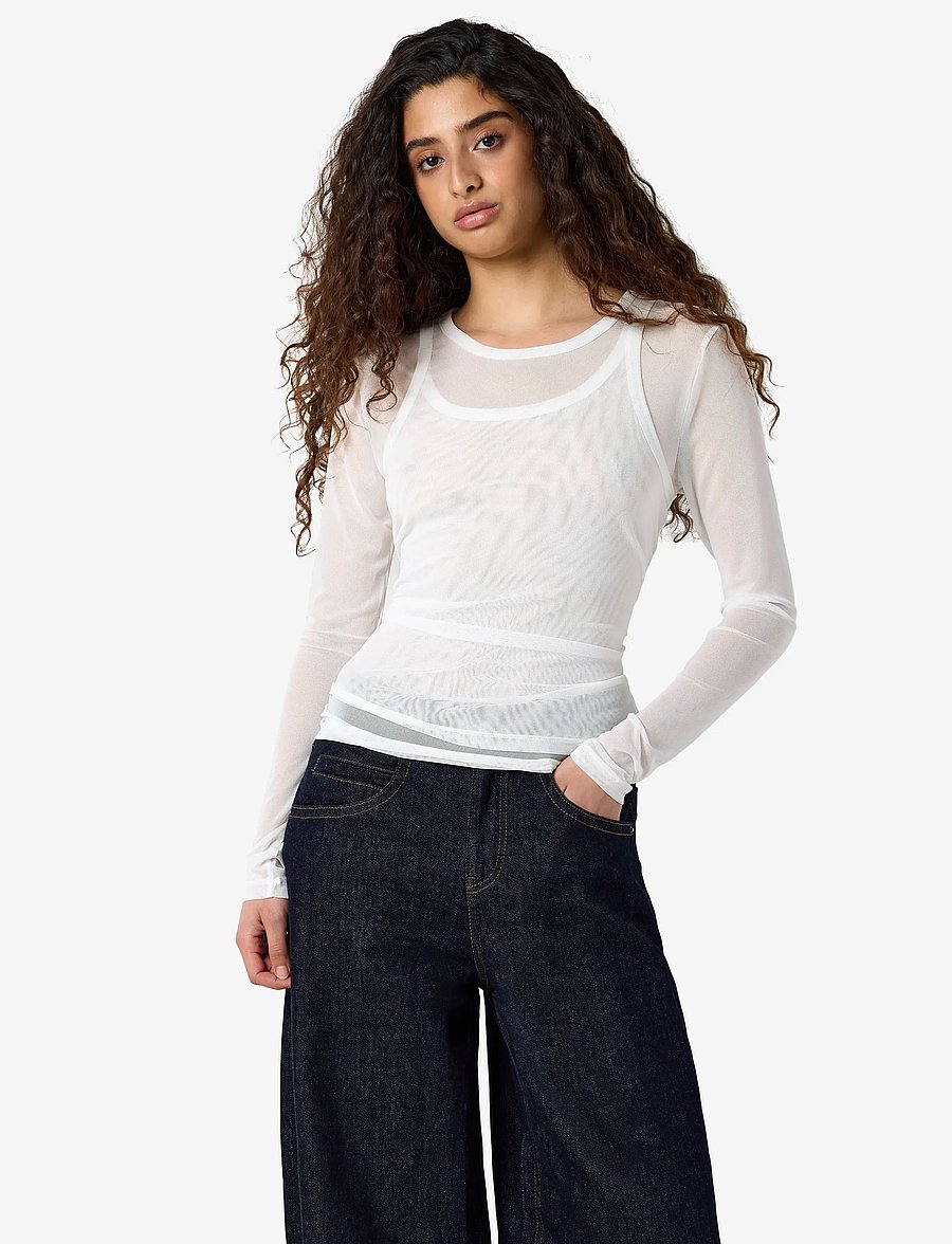 NOISY MAY - NMJUDITH L/S DOUBLELAYER MESH TOP TNT/14 - långärmade toppar - bright white - 0