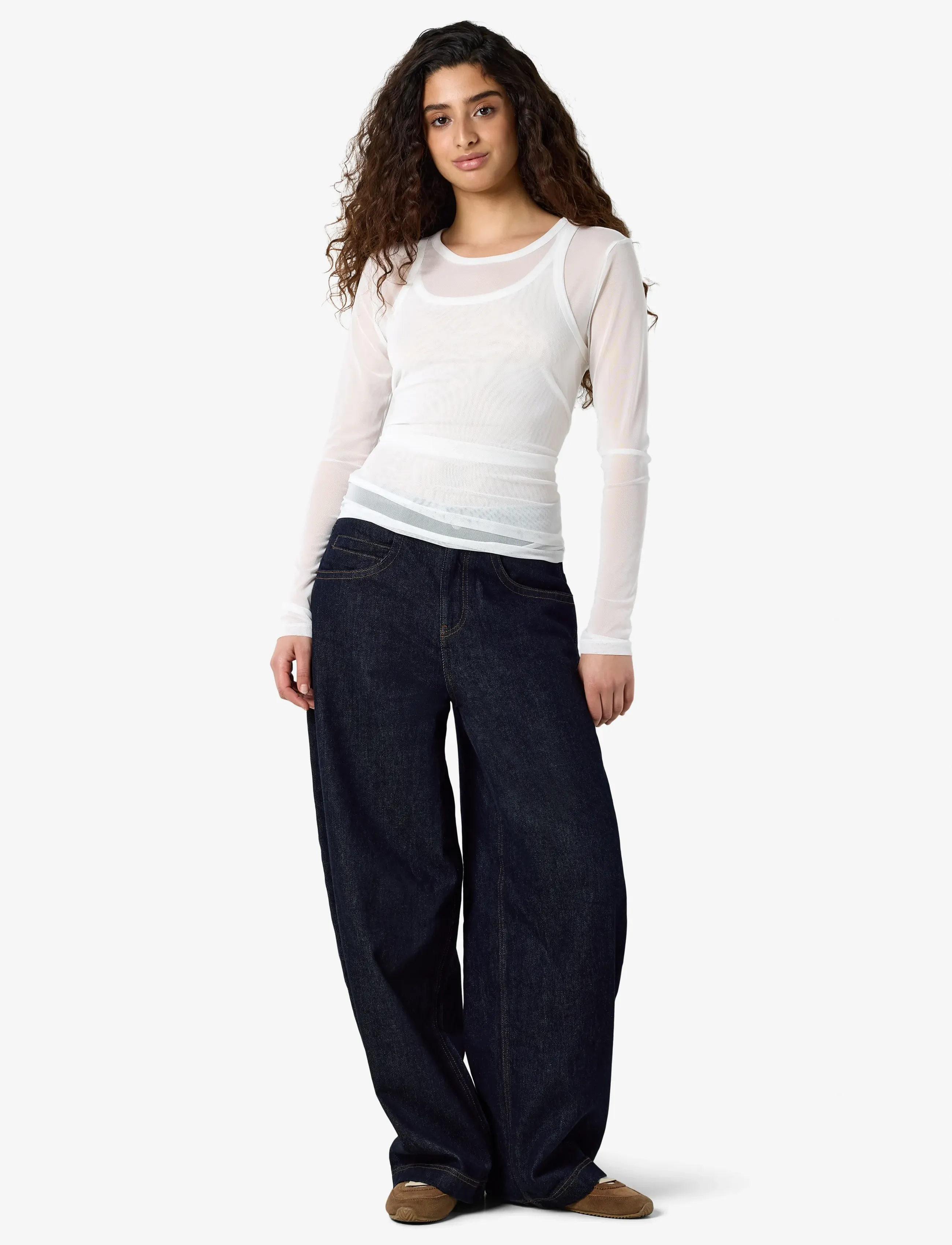 NOISY MAY - NMJUDITH L/S DOUBLELAYER MESH TOP TNT/14 - bright white - 2