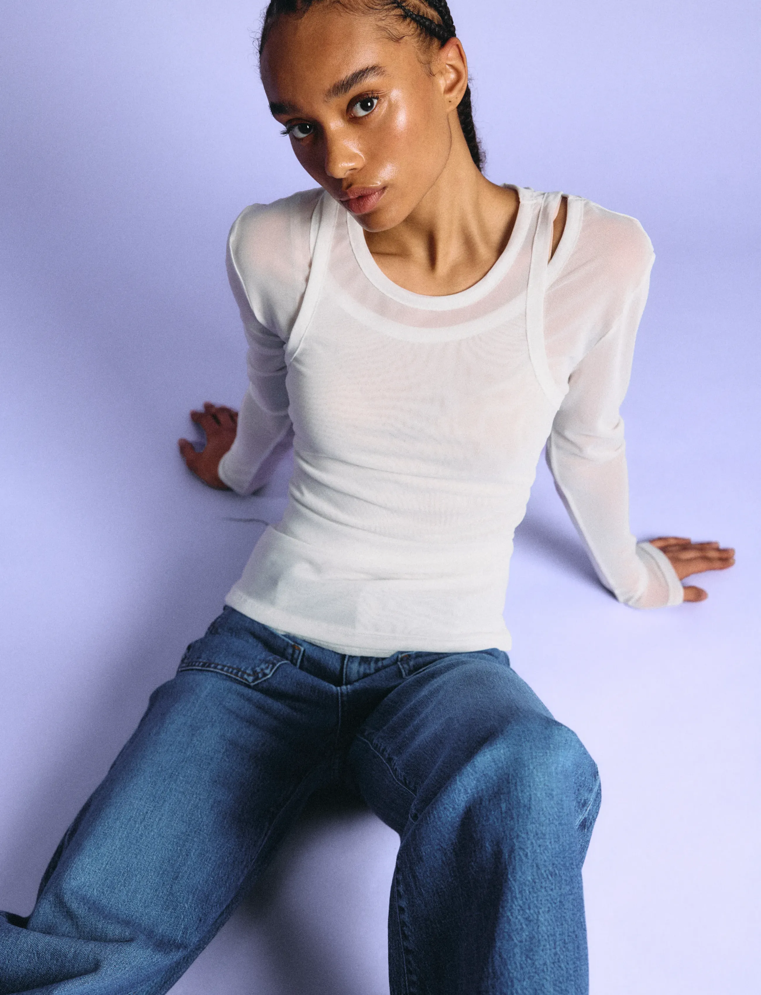 NOISY MAY - NMJUDITH L/S DOUBLELAYER MESH TOP TNT/14 - bright white - 5