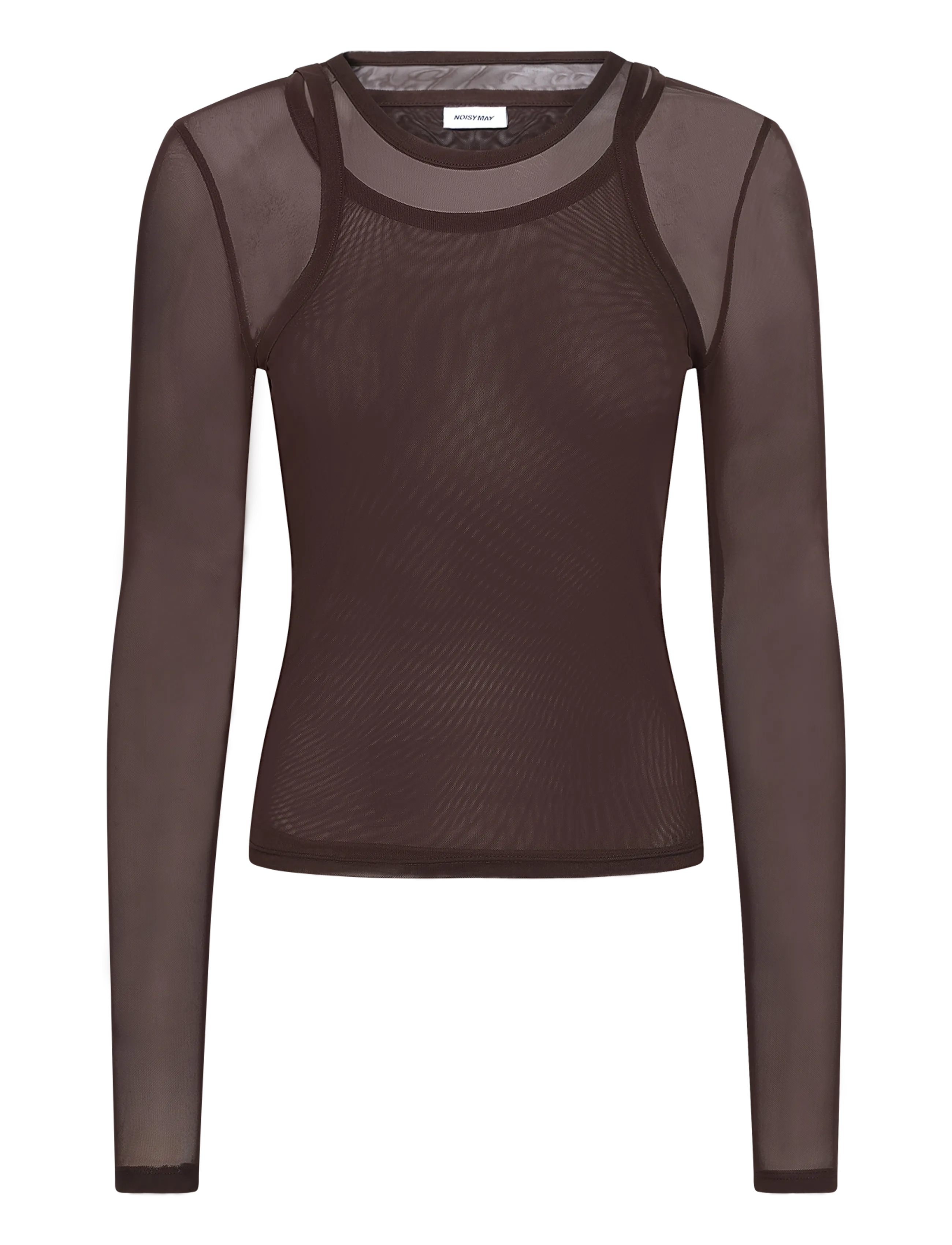 NOISY MAY NMJUDITH L/S DOUBLELAYER MESH TOP TNT/14 - Kläder - CHOCOLATE BROWN / brown