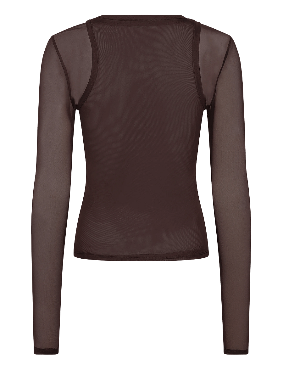 NOISY MAY - NMJUDITH L/S DOUBLELAYER MESH TOP TNT/14 - langærmede toppe - chocolate brown - 2