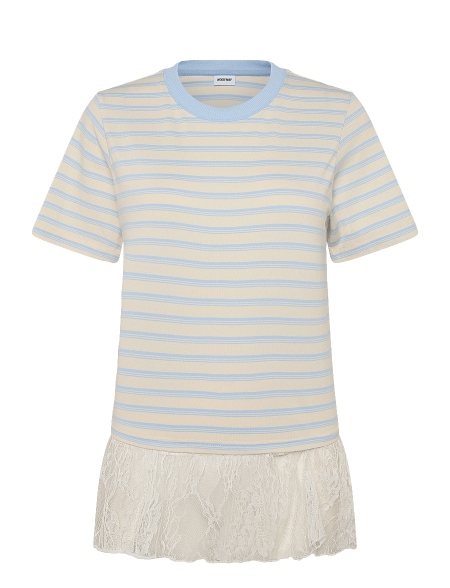 NOISY MAY - NMEMBER SS STRIPE LACE TOP - t-shirts - birch - 1