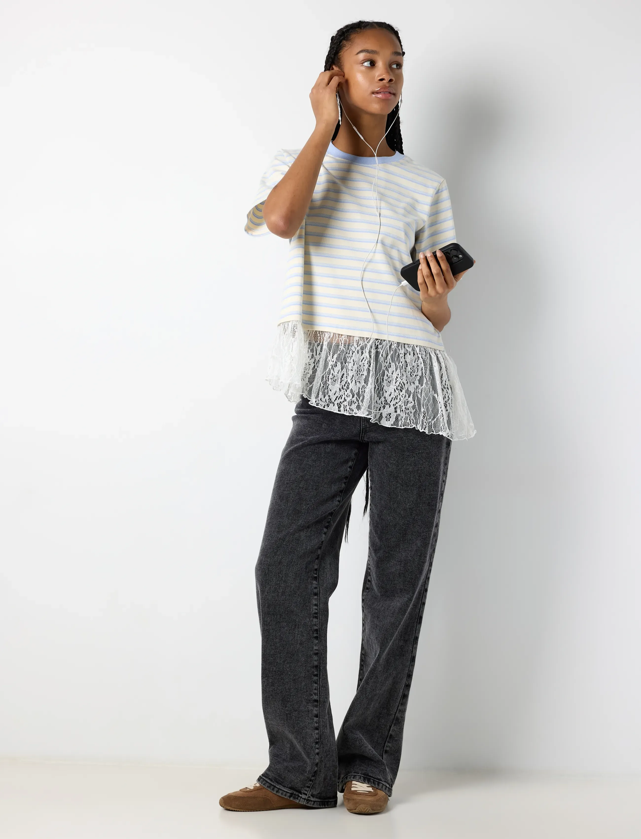 Nmember Ss Stripe Lace Top
