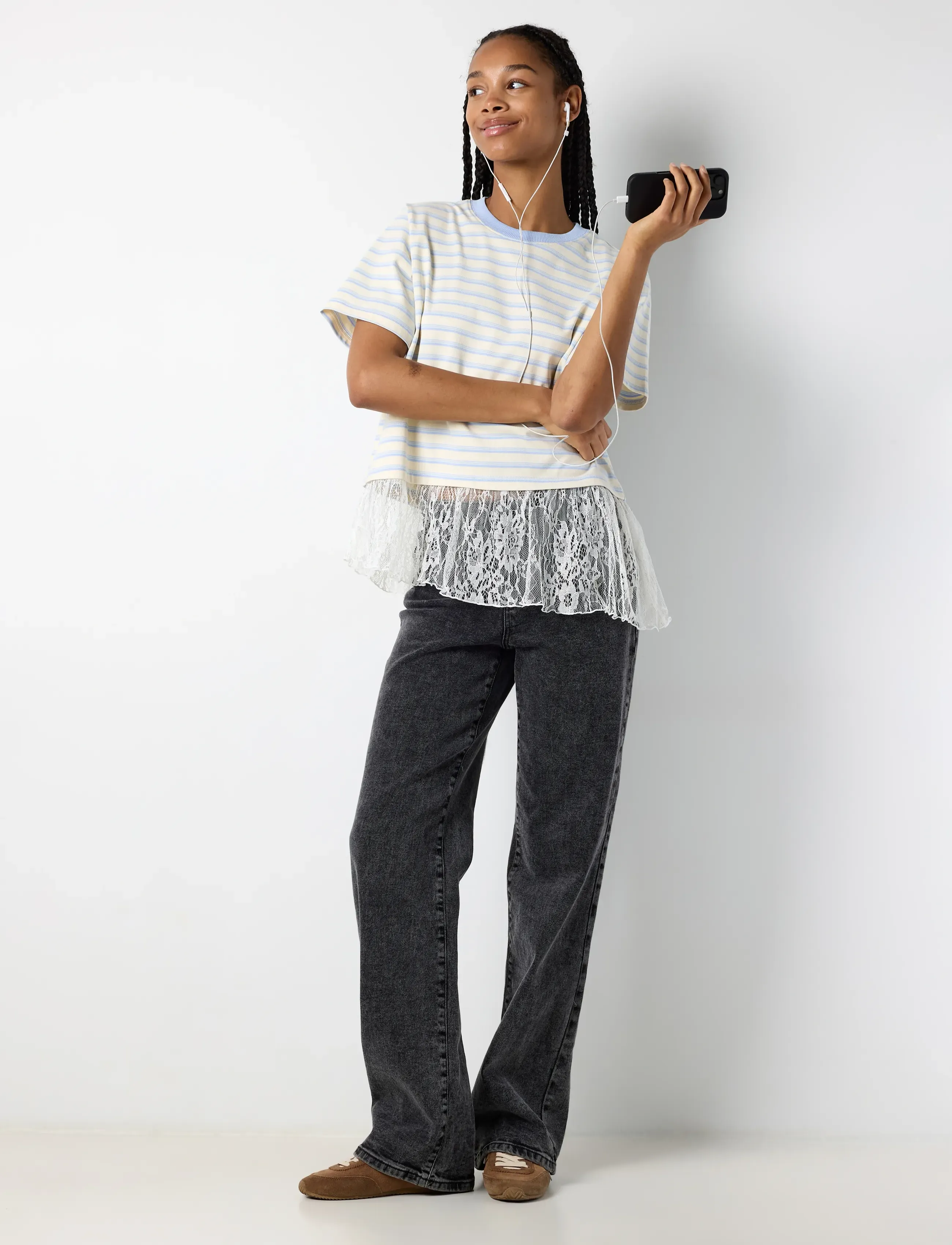 NOISY MAY - NMEMBER SS STRIPE LACE TOP - t-shirts - birch - 3