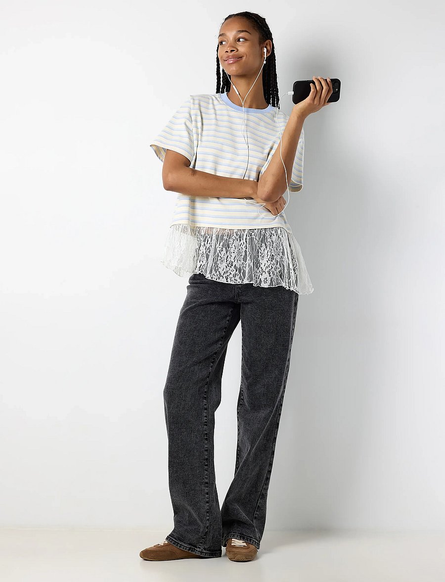NOISY MAY - NMEMBER SS STRIPE LACE TOP - t-shirts - birch - 3