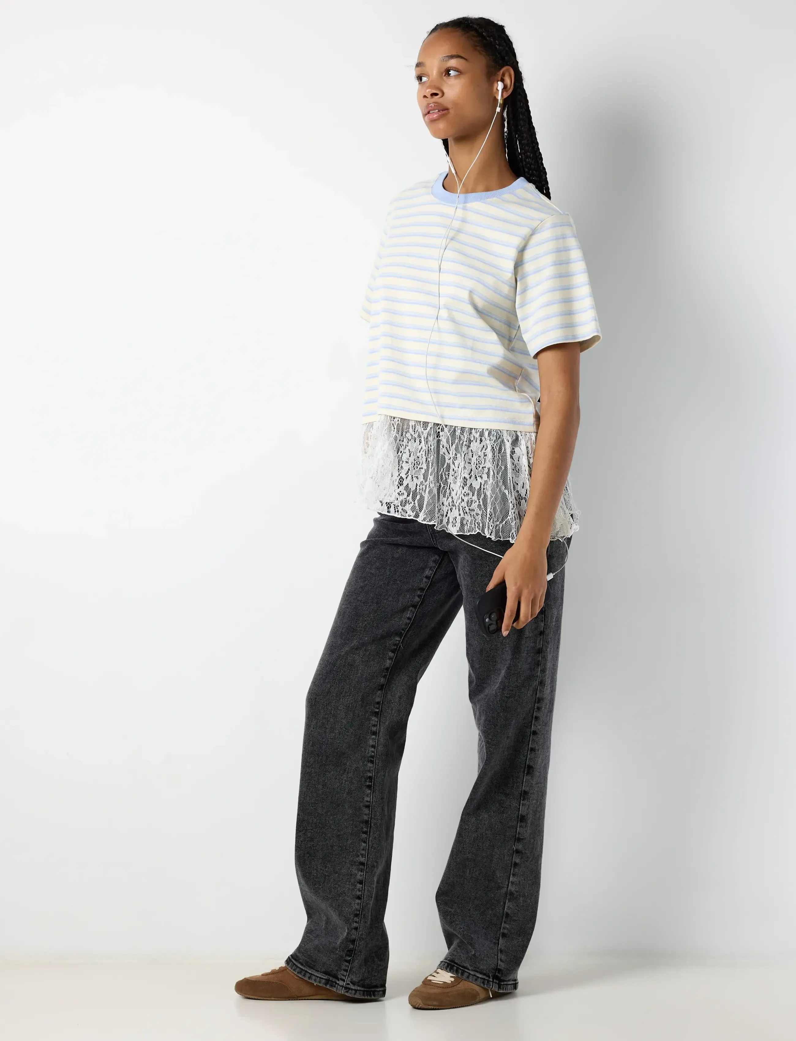 NOISY MAY - NMEMBER SS STRIPE LACE TOP - t-shirts - birch - 4