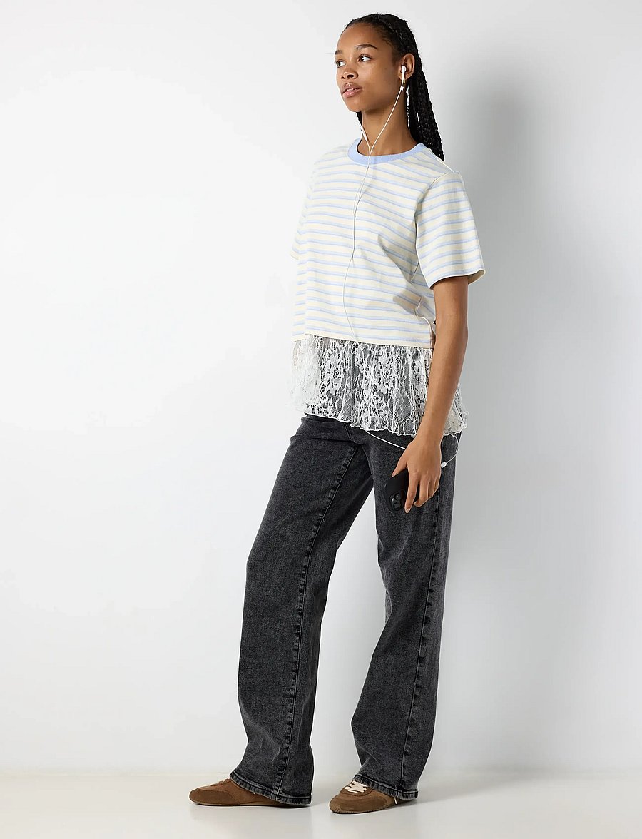 NOISY MAY - NMEMBER SS STRIPE LACE TOP - t-shirts - birch - 4