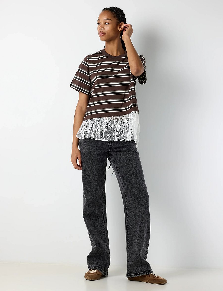NOISY MAY - NMEMBER SS STRIPE LACE TOP - t-shirts - chocolate brown - 3