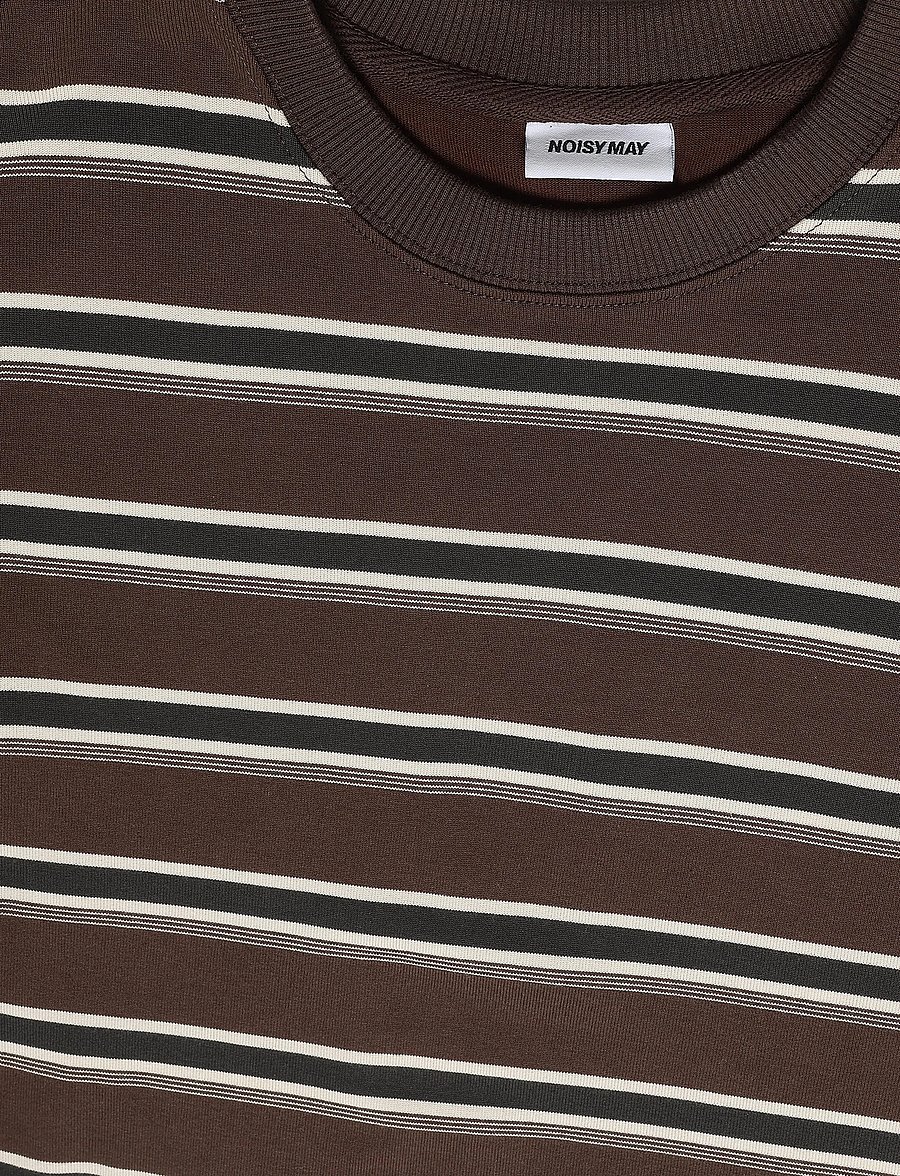 NOISY MAY - NMEMBER SS STRIPE LACE TOP - t-shirts - chocolate brown - 4