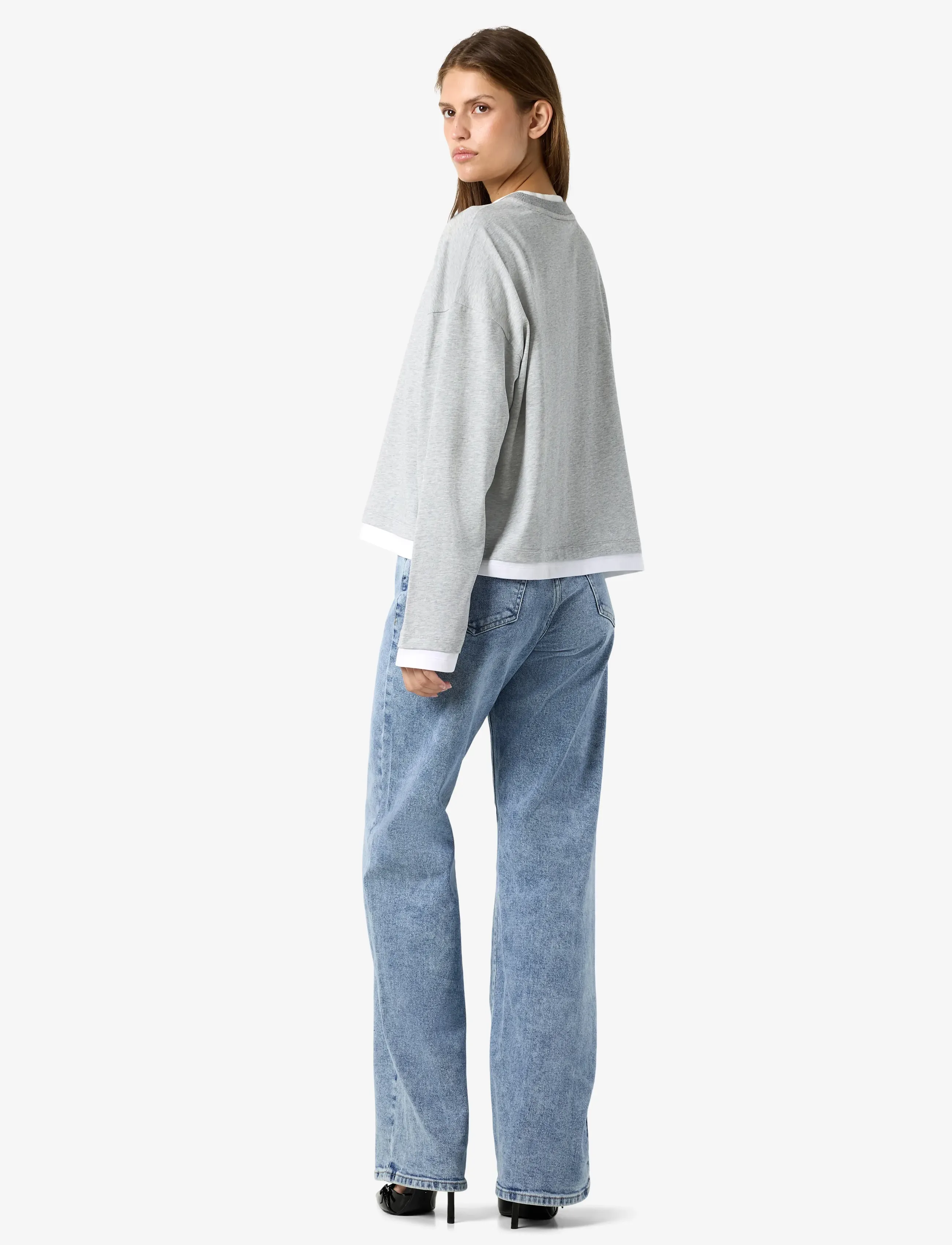 NOISY MAY - NMEMBER L/S DOUBLE LAYER TOP - langærmede bluser - light grey melange - 3
