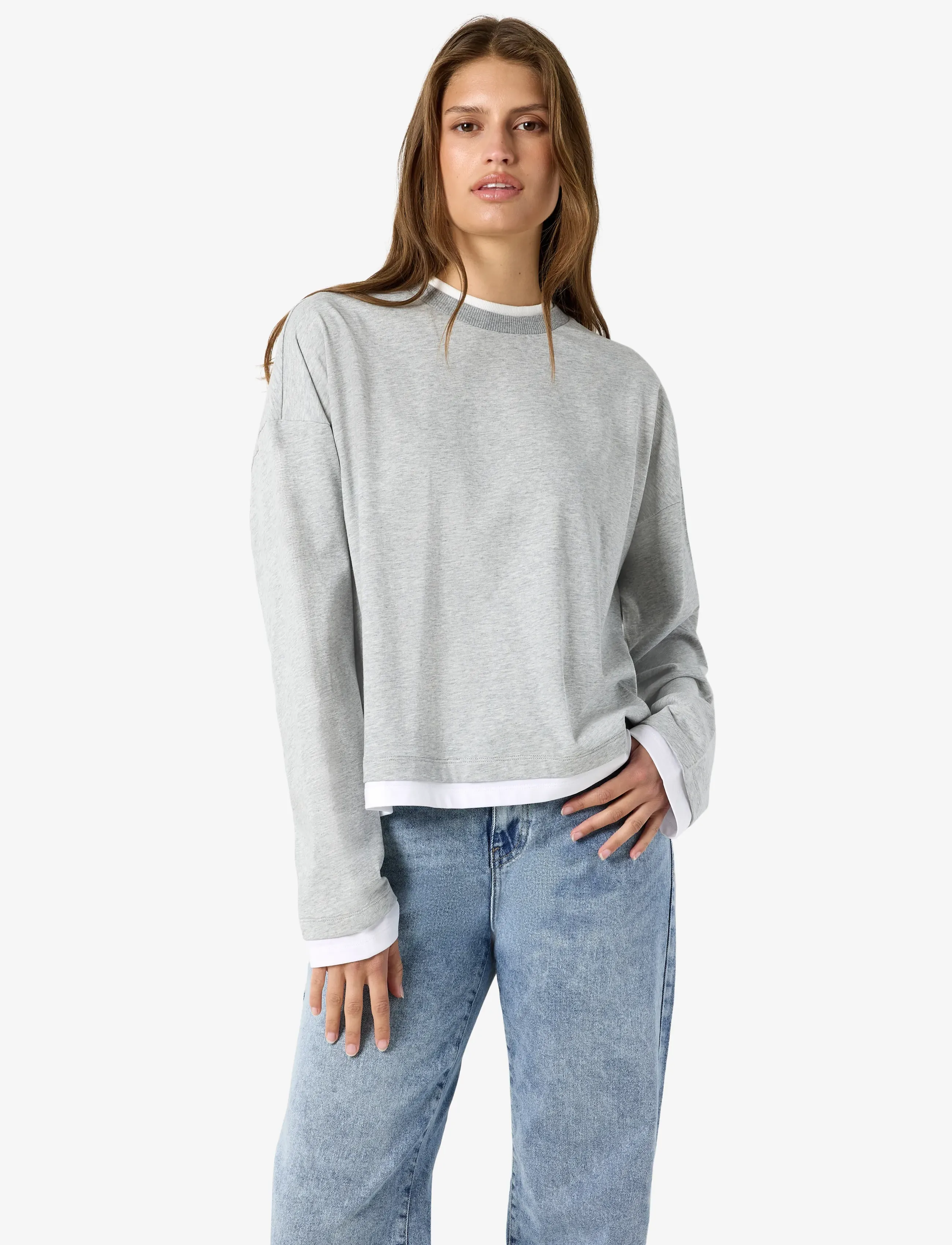 NOISY MAY - NMEMBER L/S DOUBLE LAYER TOP - langærmede bluser - light grey melange - 5