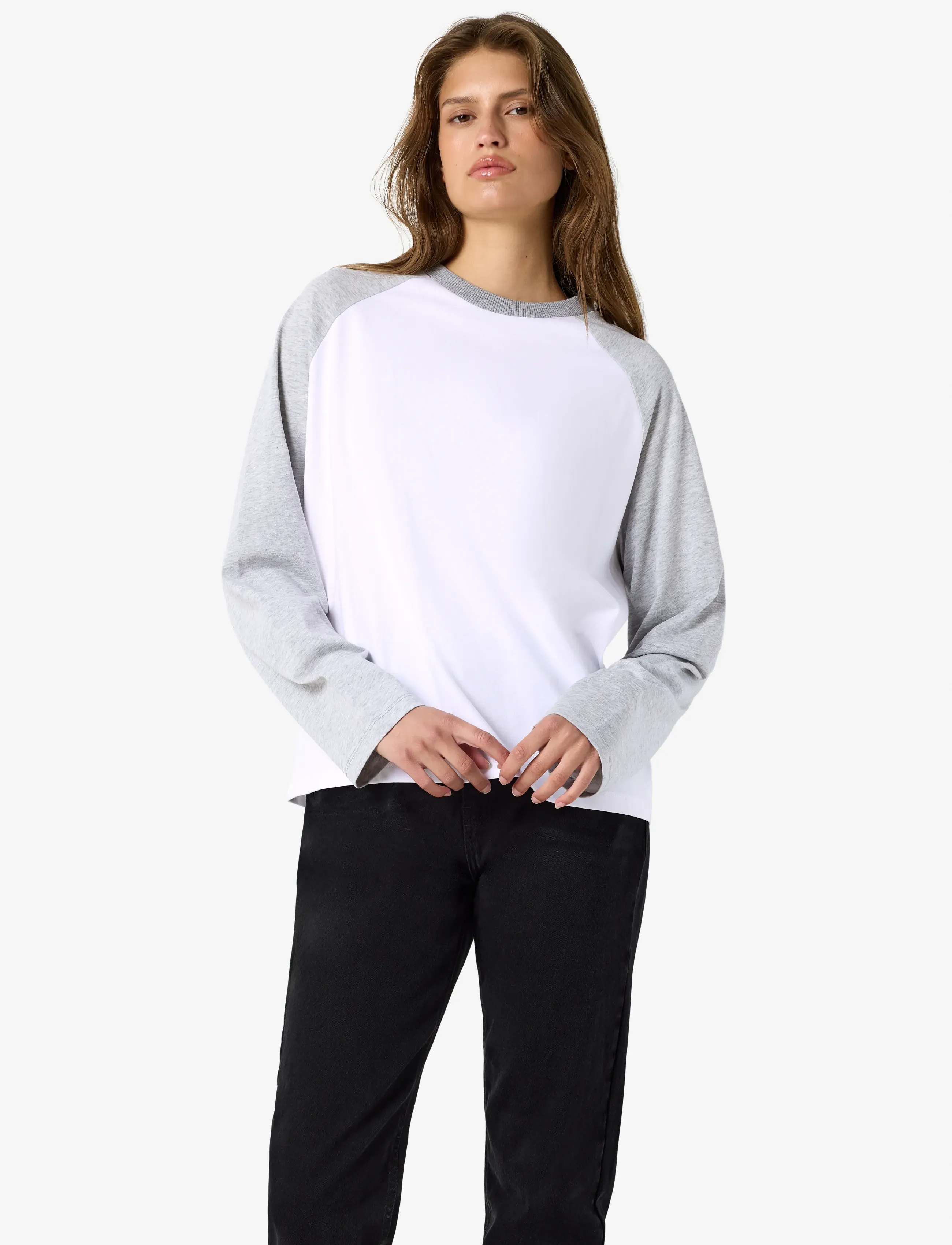 NOISY MAY Nmember L/S Raglan Colorblock Top, XL, T-shirts & Oberteile, Weiß - Long-sleeved, Frauen