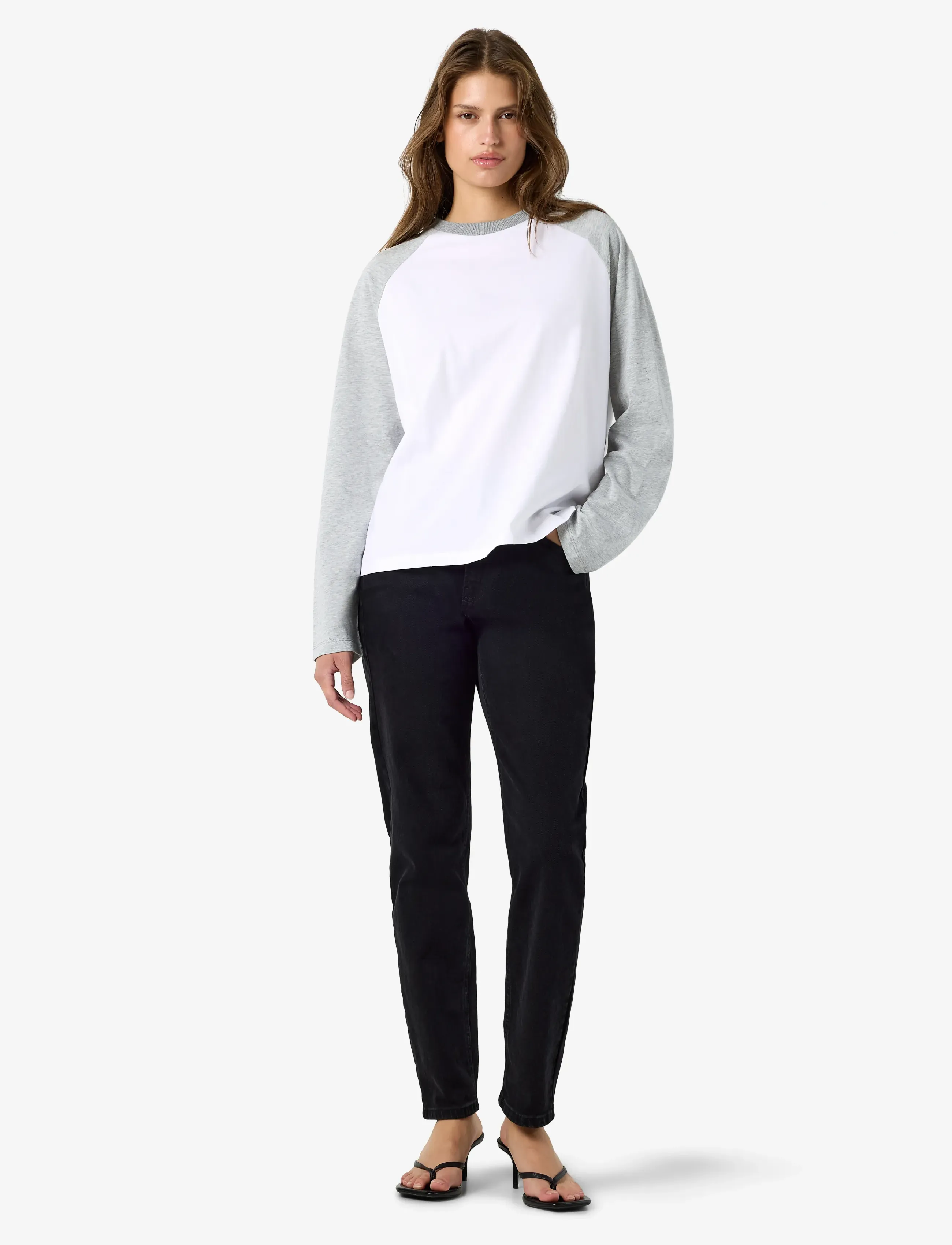 NOISY MAY - NMEMBER L/S RAGLAN COLORBLOCK TOP - snow white - 2