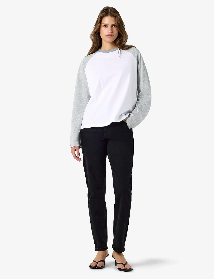 NOISY MAY - NMEMBER L/S RAGLAN COLORBLOCK TOP - langærmede toppe - snow white - 2