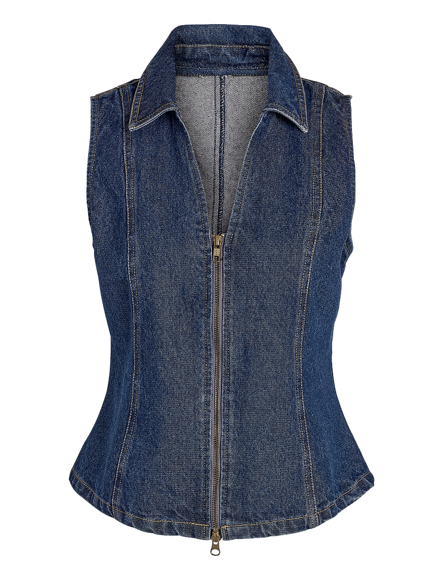NOISY MAY - NMSIRENA SL ZIPPER TOP - linnen - dark blue denim - 1