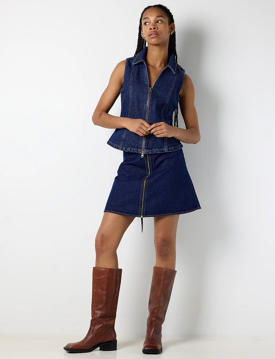 NOISY MAY - NMSIRENA SL ZIPPER TOP - linnen - dark blue denim - 0