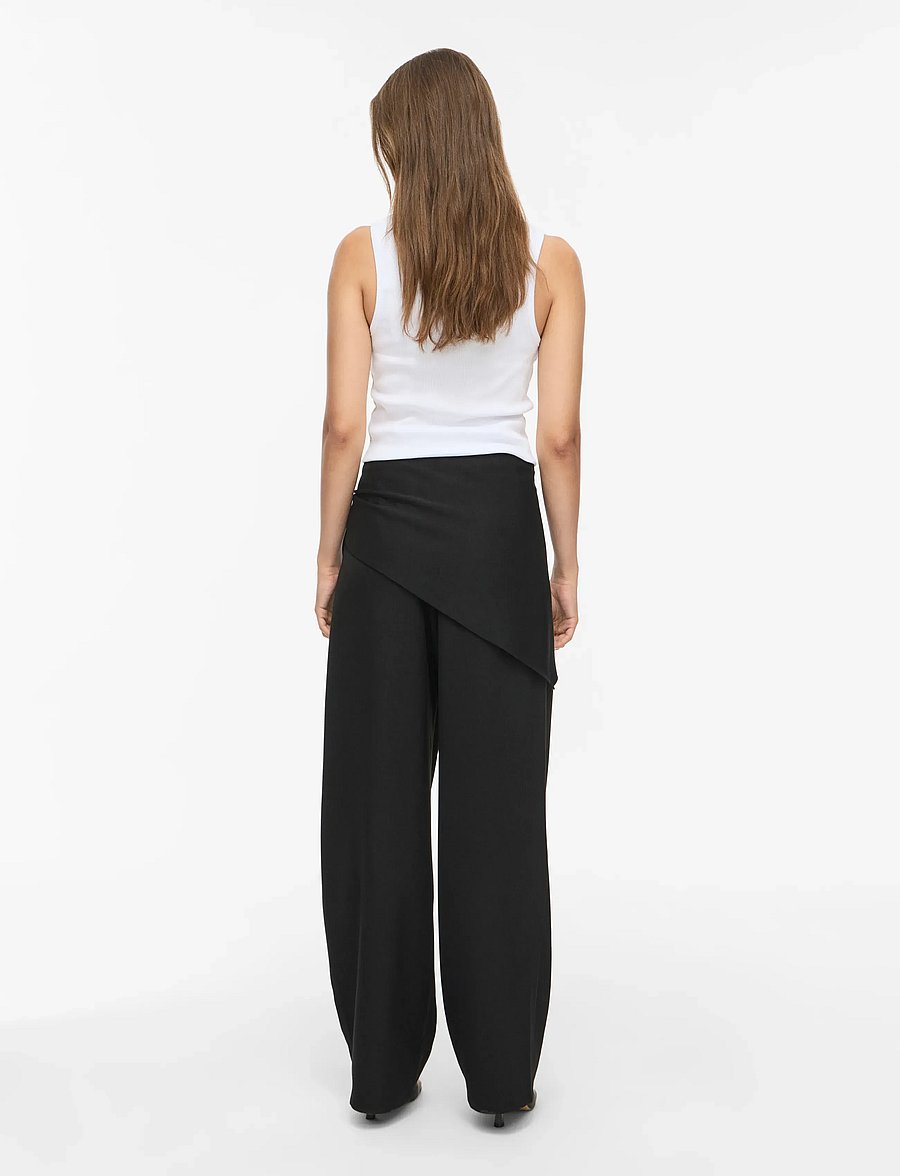 NOISY MAY - NMPINE MW PINSTRIPE SCARF PANT TNT/20 - hosen mit weitem bein - black - 3