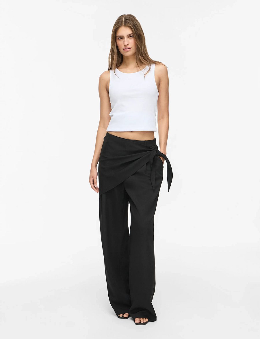 NOISY MAY - NMPINE MW PINSTRIPE SCARF PANT TNT/20 - hosen mit weitem bein - black - 4
