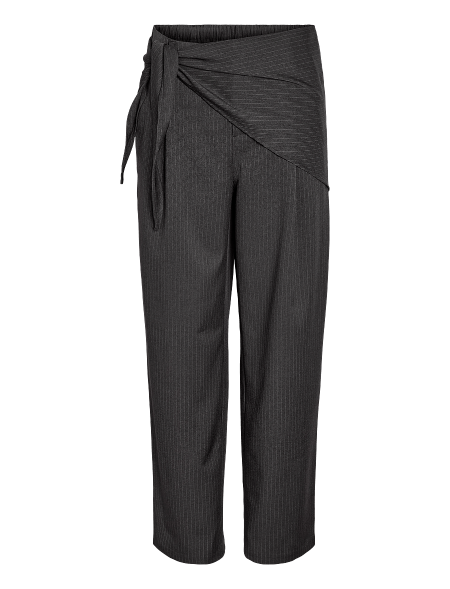 NOISY MAY - NMPINE MW PINSTRIPE SCARF PANT TNT/20 - hosen mit weitem bein - charcoal gray - 1