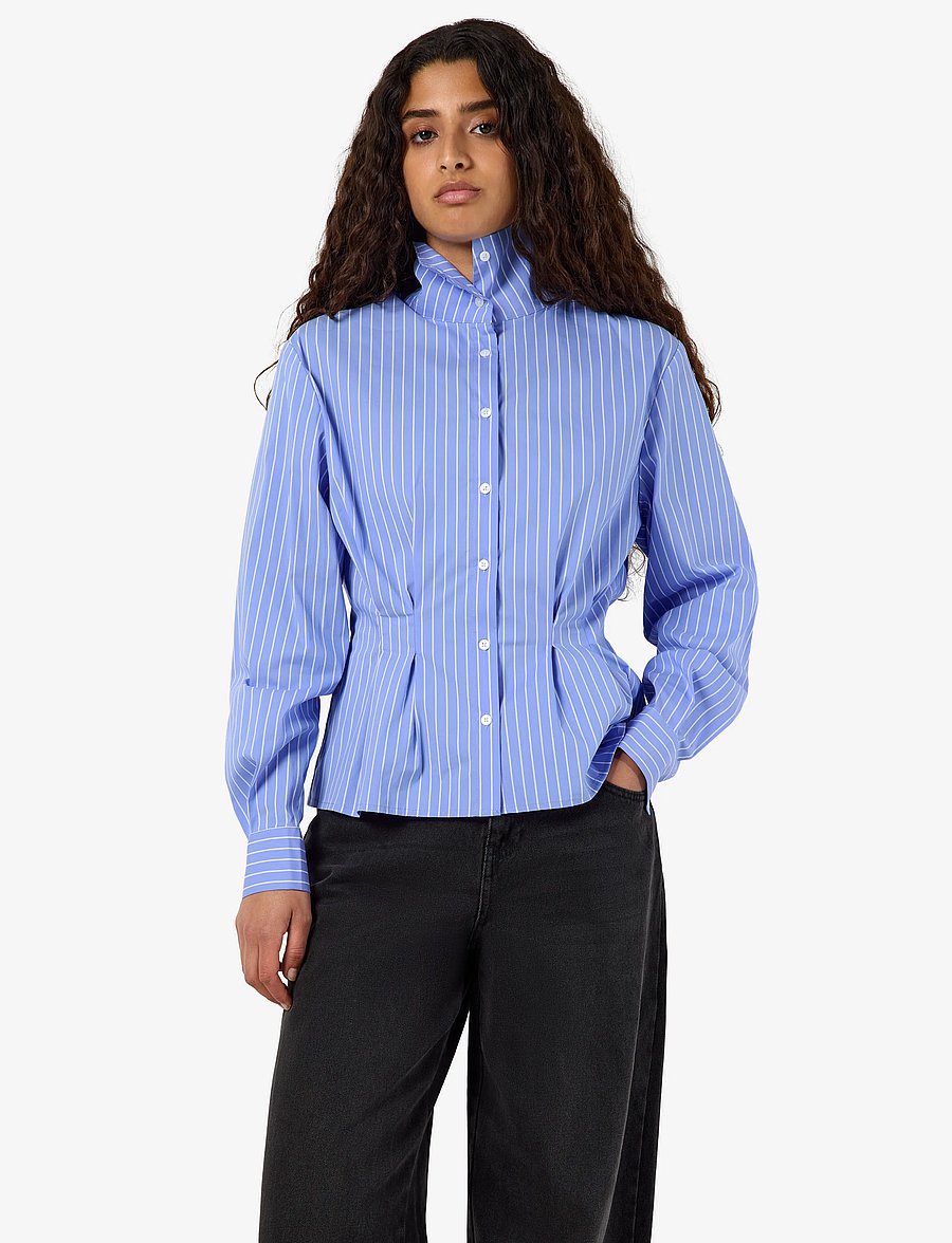 NOISY MAY - NMPAMILA HIGHNECK L/S DETAIL SHIRT - langärmlige hemden - cerulean - 0