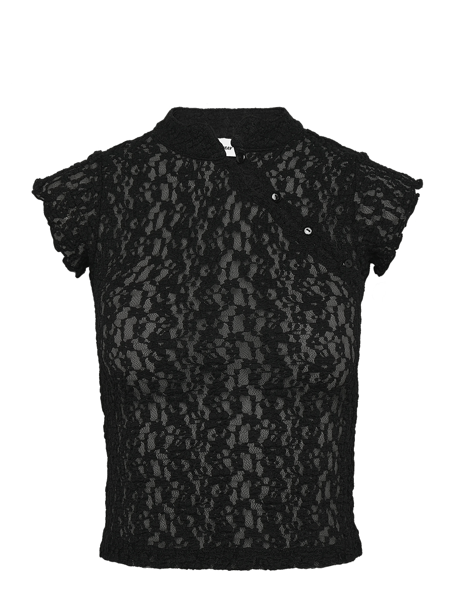 NOISY MAY - NMESMEE CAPSLEEVE LACE TOP - kurzärmelige blusen - black - 0