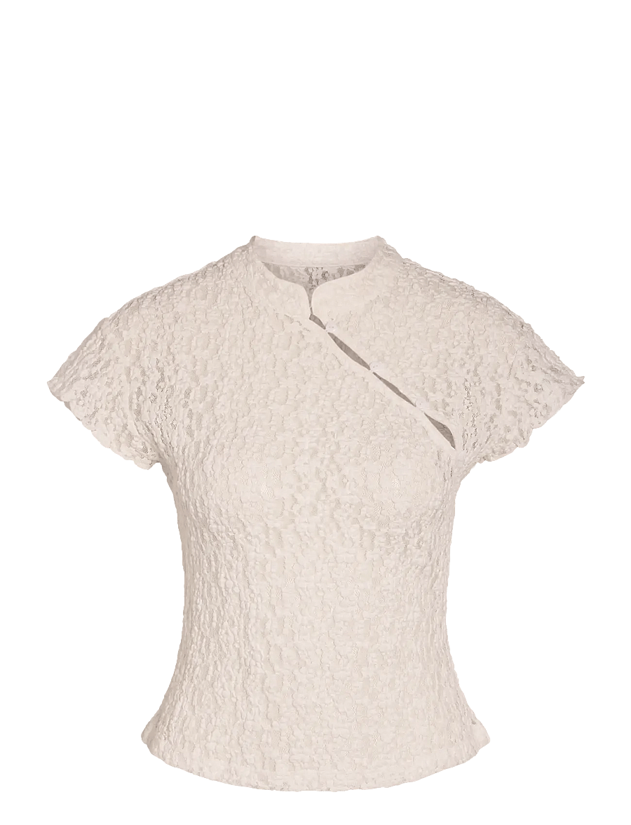NOISY MAY - NMESMEE CAPSLEEVE LACE TOP - kurzärmelige blusen - snow white - 0