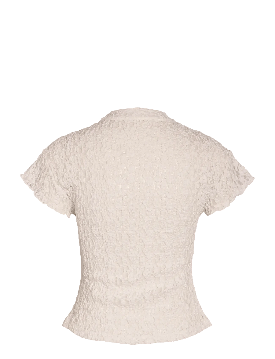 NOISY MAY - NMESMEE CAPSLEEVE LACE TOP - kurzärmelige blusen - snow white - 1