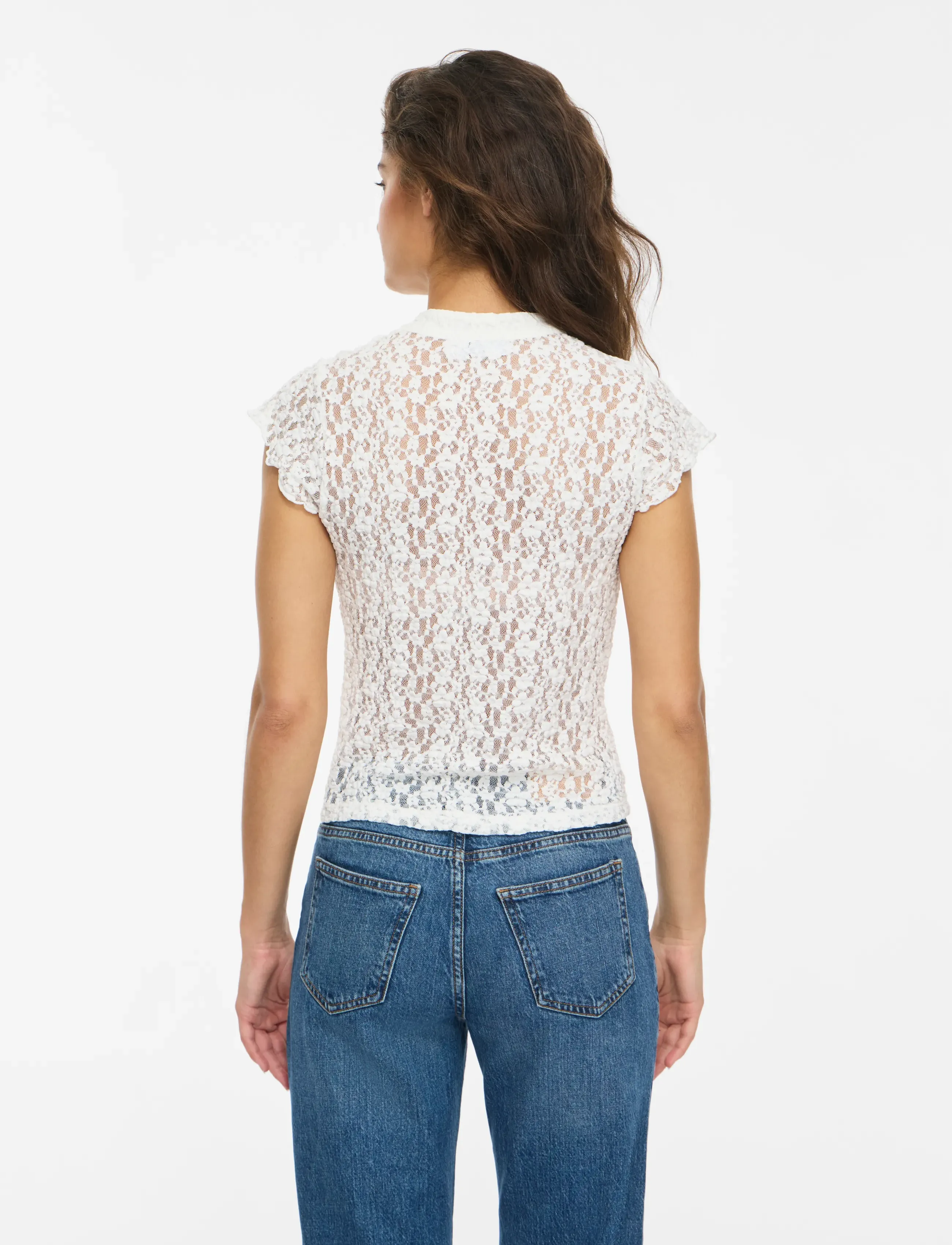 NOISY MAY - NMESMEE CAPSLEEVE LACE TOP - kurzämlige blusen - snow white - 3